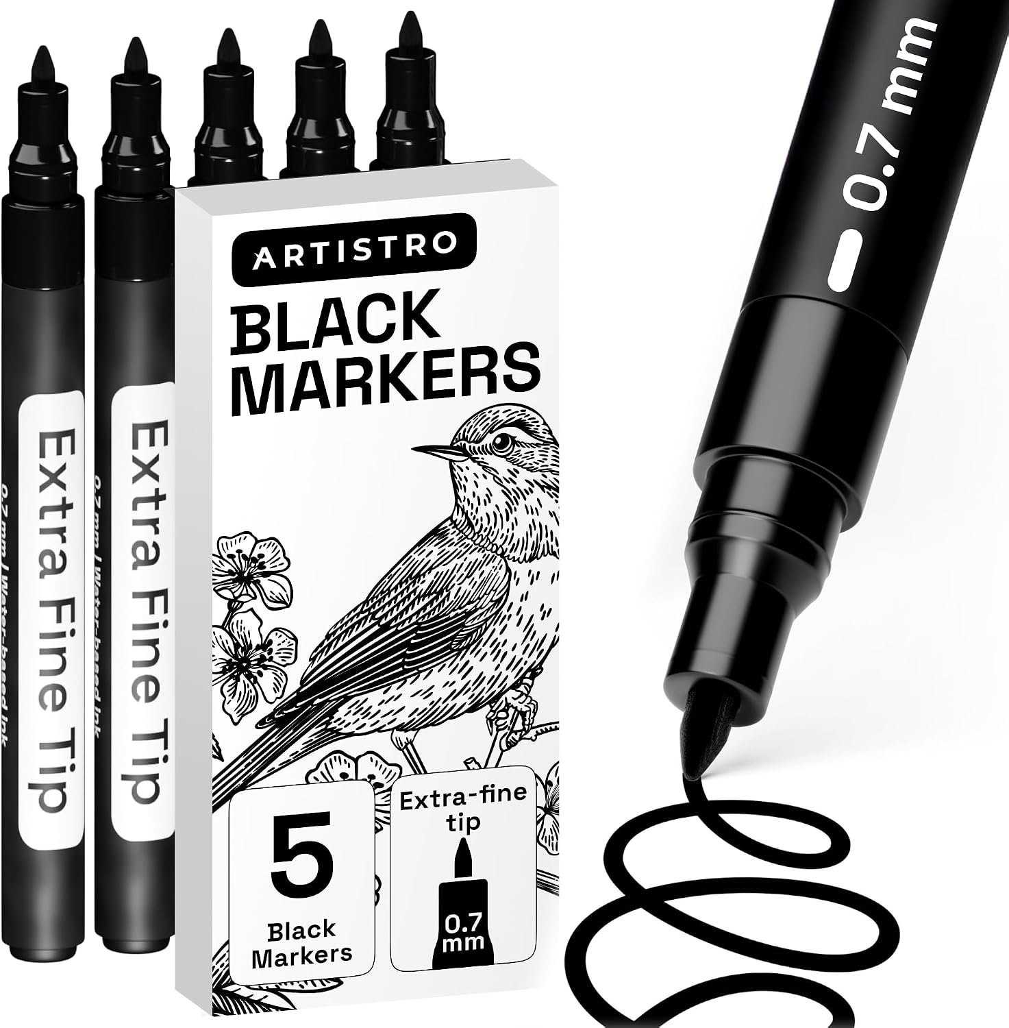 ARTISTRO Black Paint Pens – Extra-Fine Tips – Set of 5