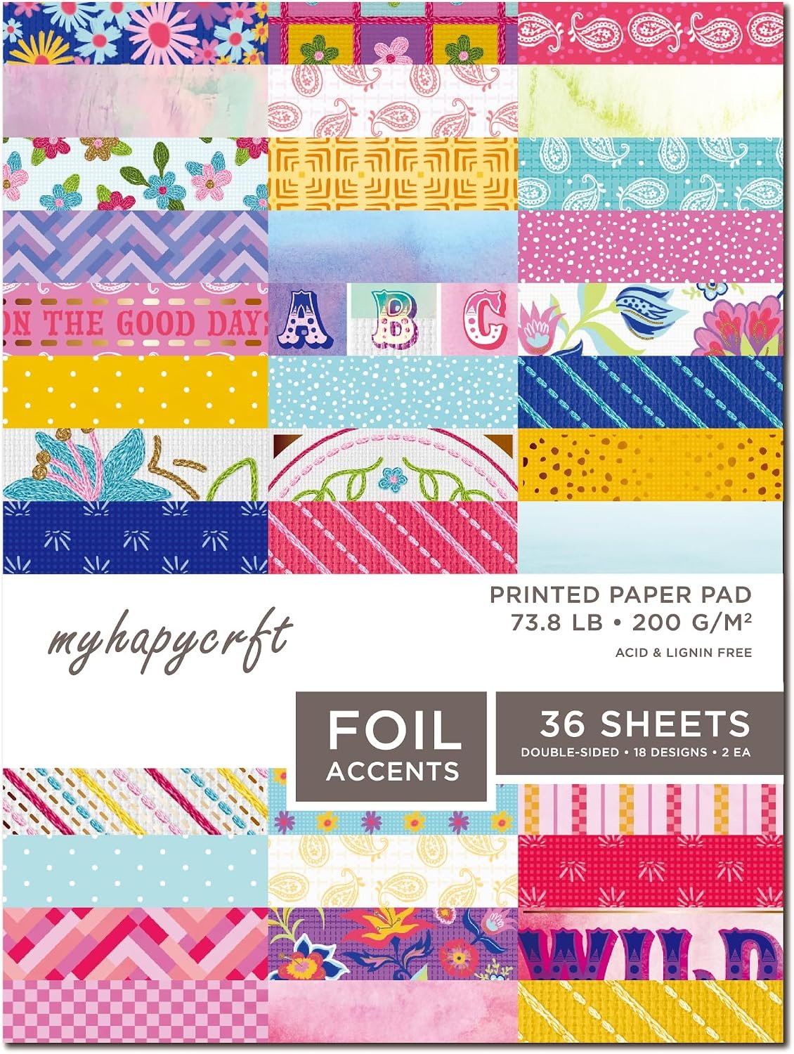 Scrapbook Paper Pad, 36 Sheets Double-Sided Design Paper with Foil Accents, 200GSM Decorative Cardstock for Card Making, Scrapbooking, Junk Journaling, 6″ x 8″ Boho Patterned