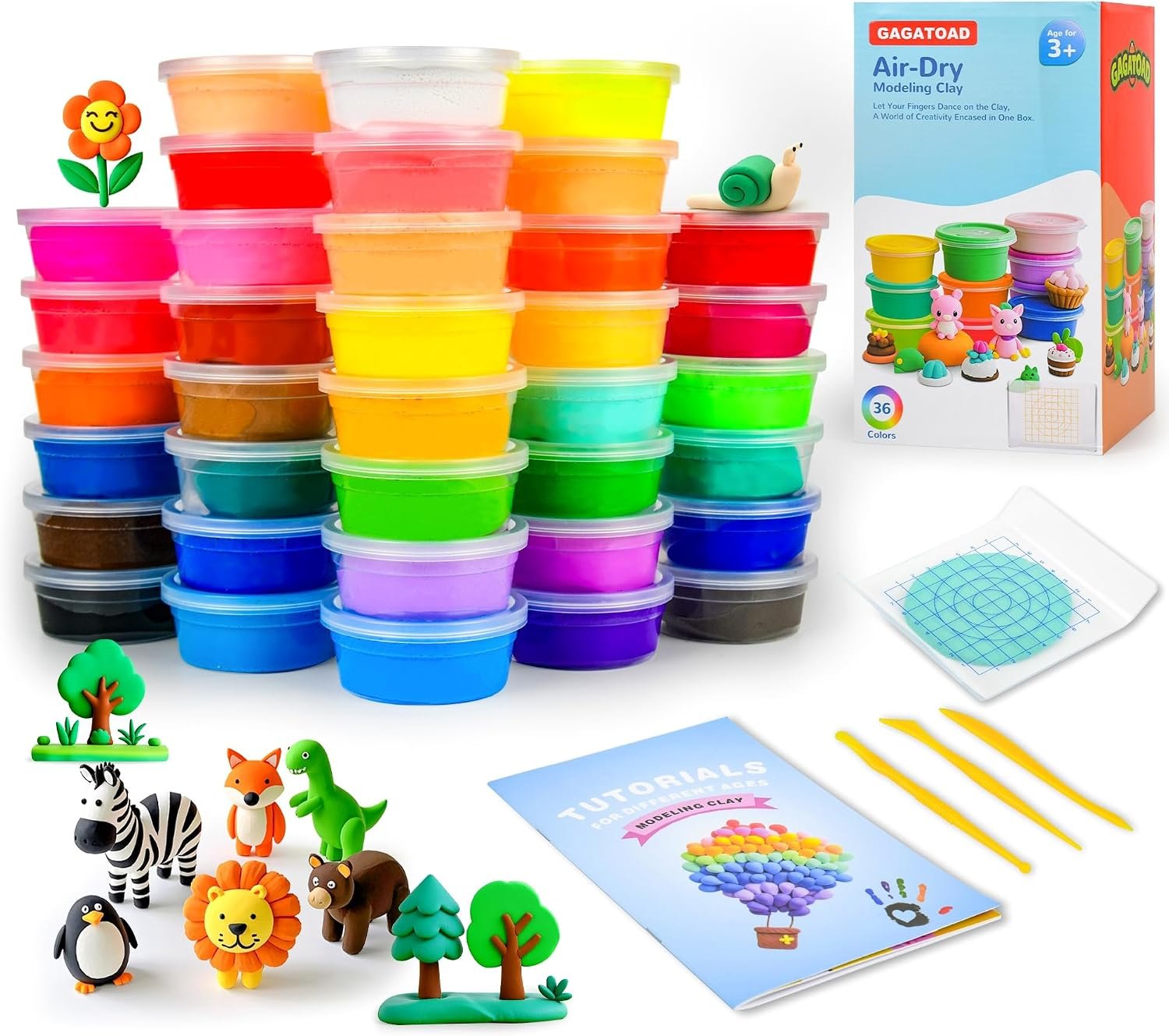 GAGATOAD air Dry Clay for Kids 36Colors with Guide Book Ultra Light Air Dry Clay Kit with Pressing Board Modeling Clay Plastic Tools, for Boys and Girls Age 3-12 Year Old Gift Toy Clay Art Crafts