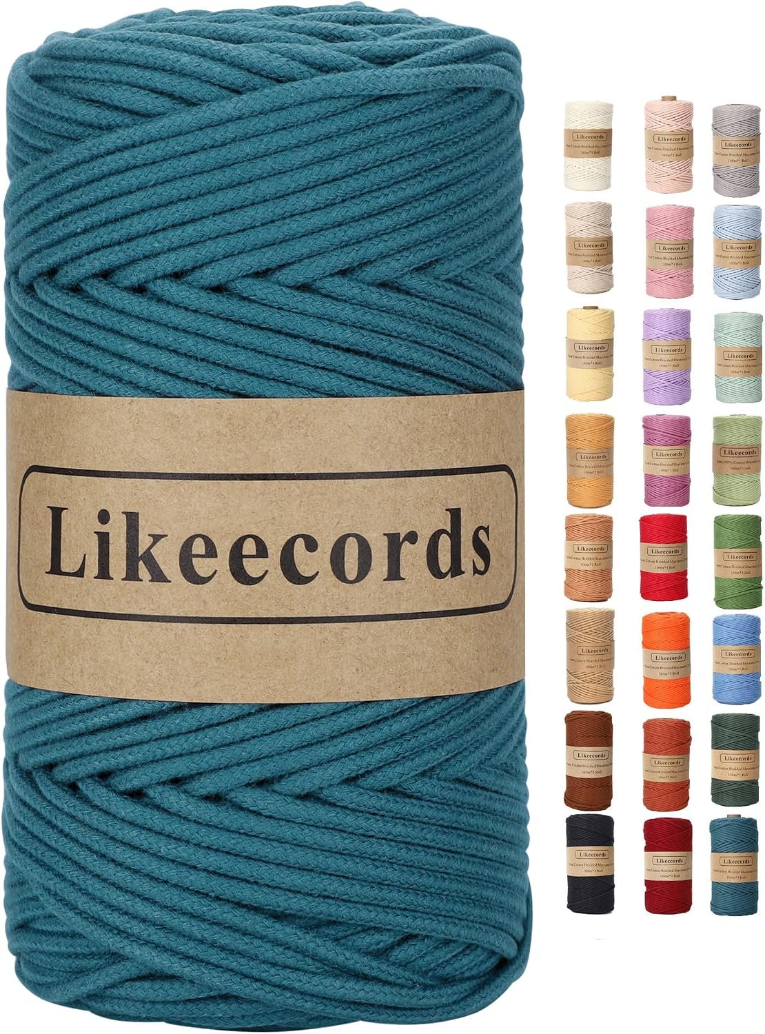 Braided Cotton Cord 3mm×109 Yards Natural Macrame Cotton Cord Bohemia Macrame Rope for Handmade Plant Hangers Wall (Teal)