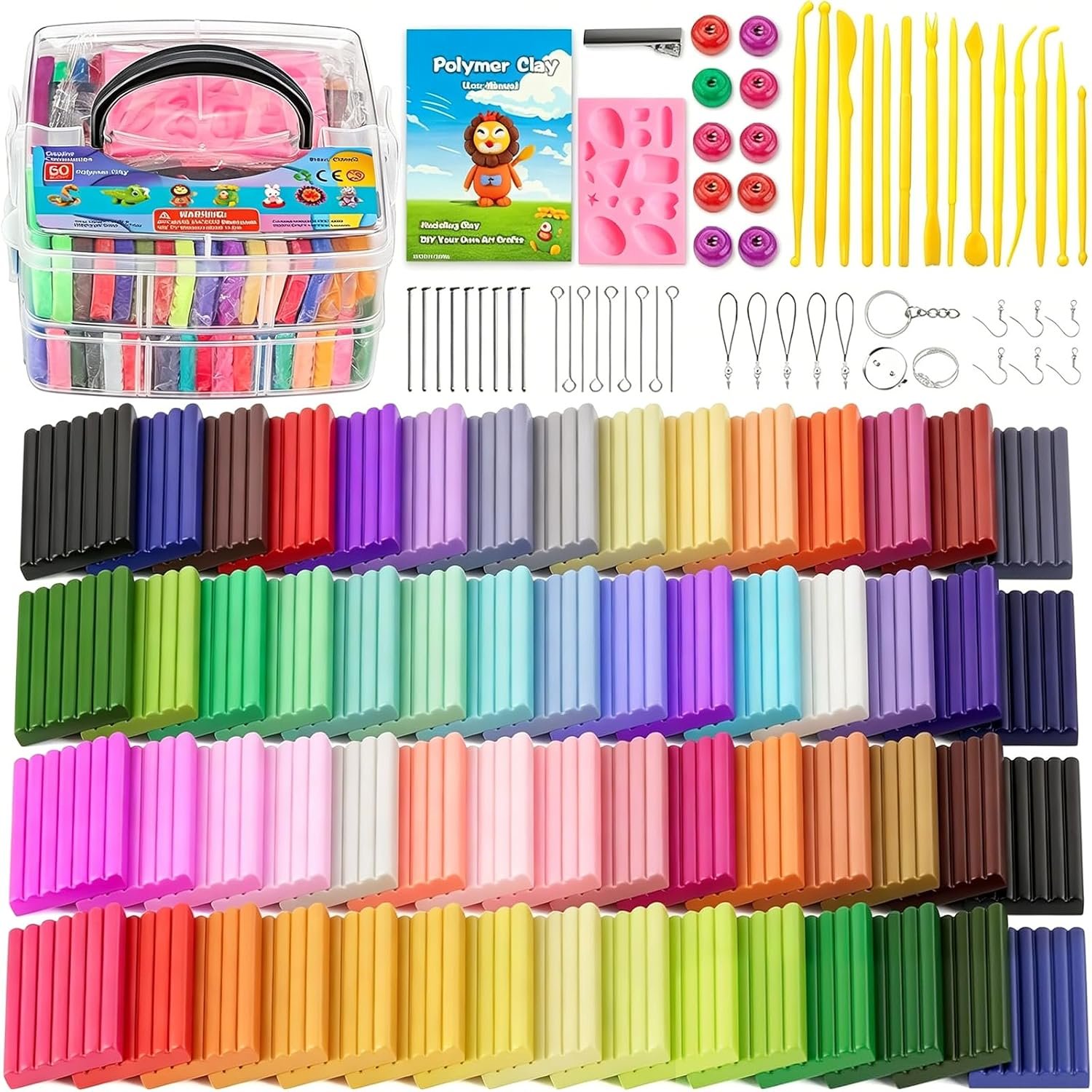 CiaraQ 60-Color Polymer Clay Oven Bake Modeling Kit for Kids & Beginners