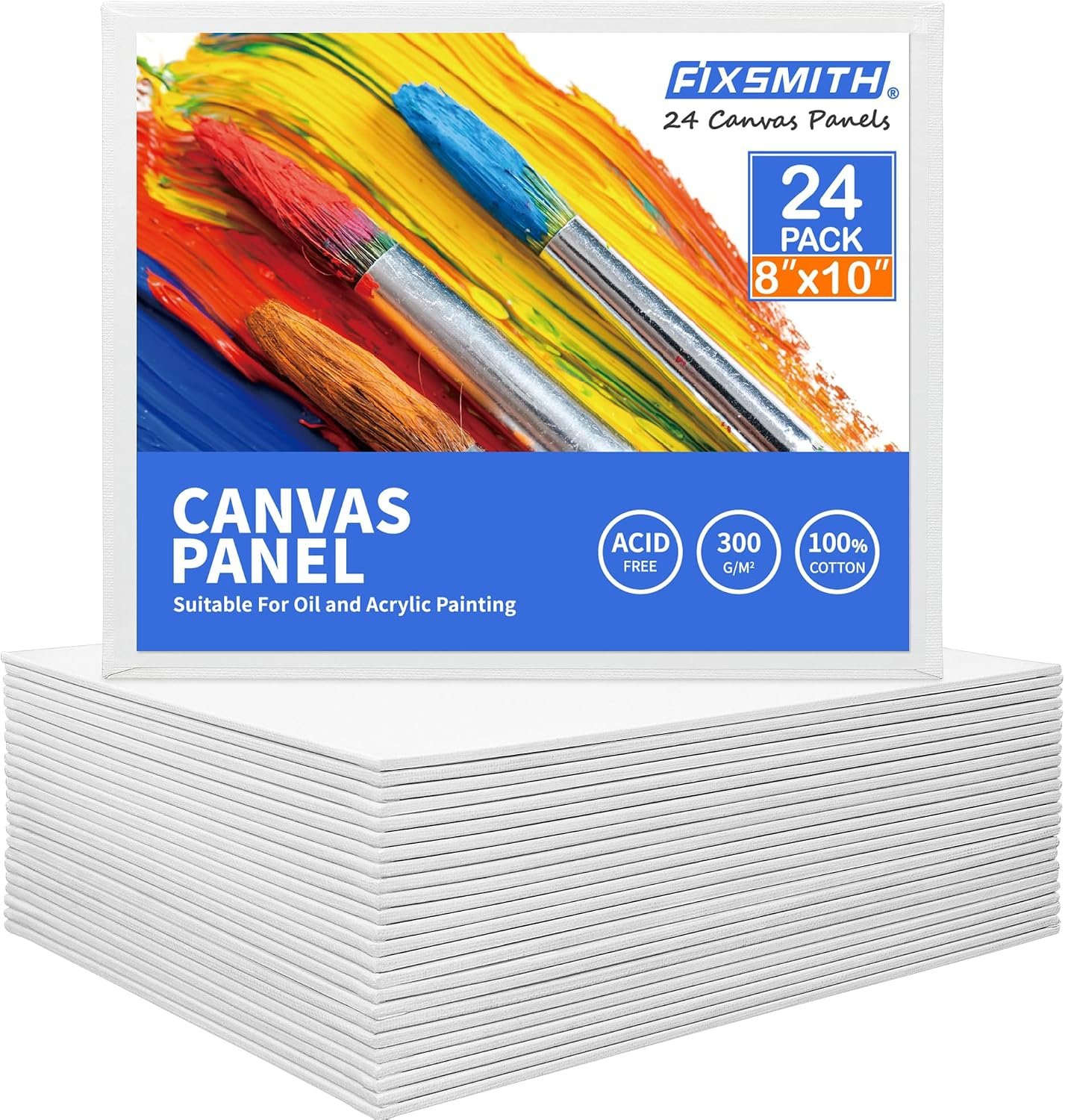 FIXSMITH Canvas Boards for Painting 8×10 Inch, 24 Pack Paint Canvases