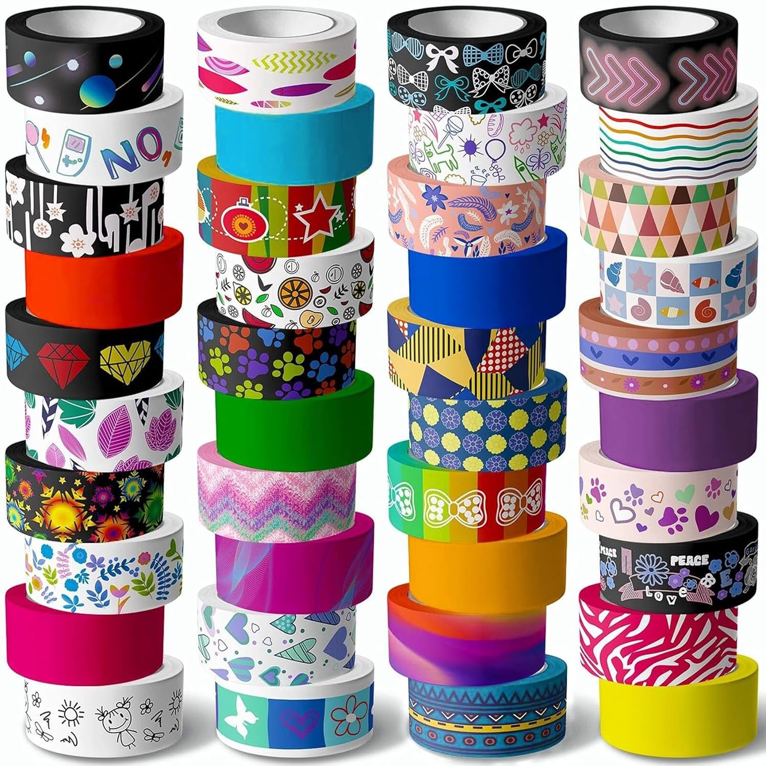 KUNMINGER 40 Rolls Washi Tape Set – 15 mm Wide Colored Decorative Tape for DIY Crafts, Junk Journal Supplies, Scrapbooking Supplies, Bullet Journals, Planners, Party Decorations