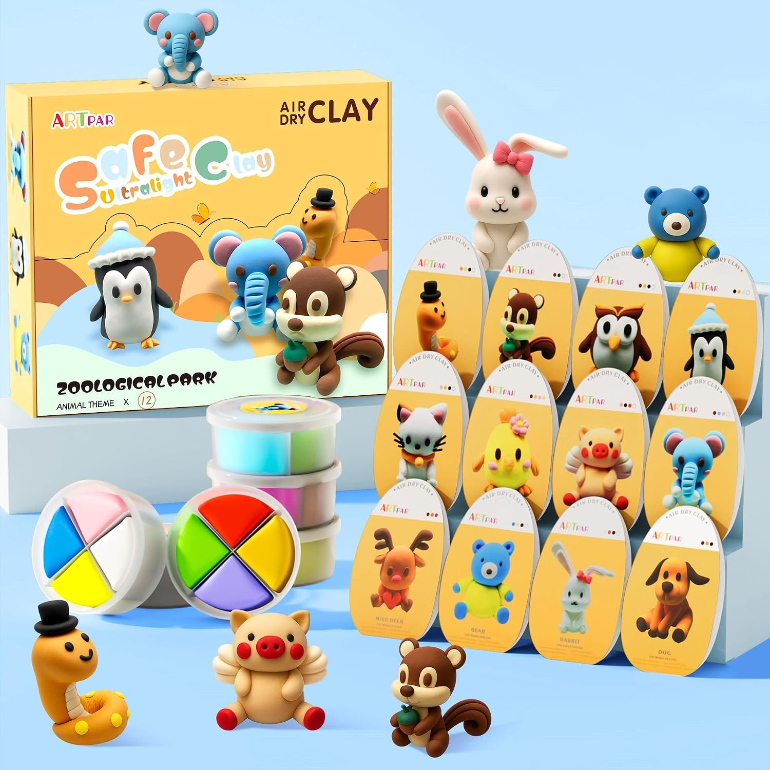 ARTPAR Air Dry Clay Kit,Modeling Clay for Kids,12 Pk Animals Magic Clay Set