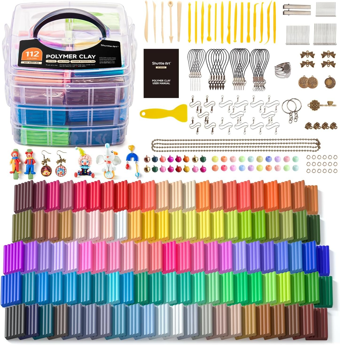 Shuttle Art 112 Colors Polymer Clay Kit, Oven Bake Clay for Kids, 20 Sculpting Tools, 16 Accessories, Non-Toxic, Non-Sticky DIY Crafts for Kids Adults