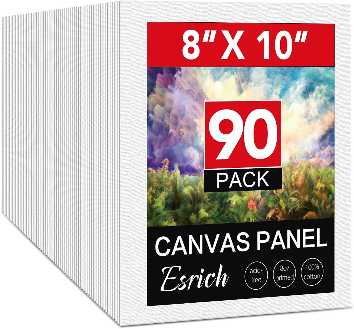 ESRICH Canvas Boards for Painting, 90 Pack Canvases for Painting 8×10 Cotton Primed Acid Free Blank Canvas Panels for Oil Paint, Watercolor, Acrylic Paint, Gouache and Tempera.