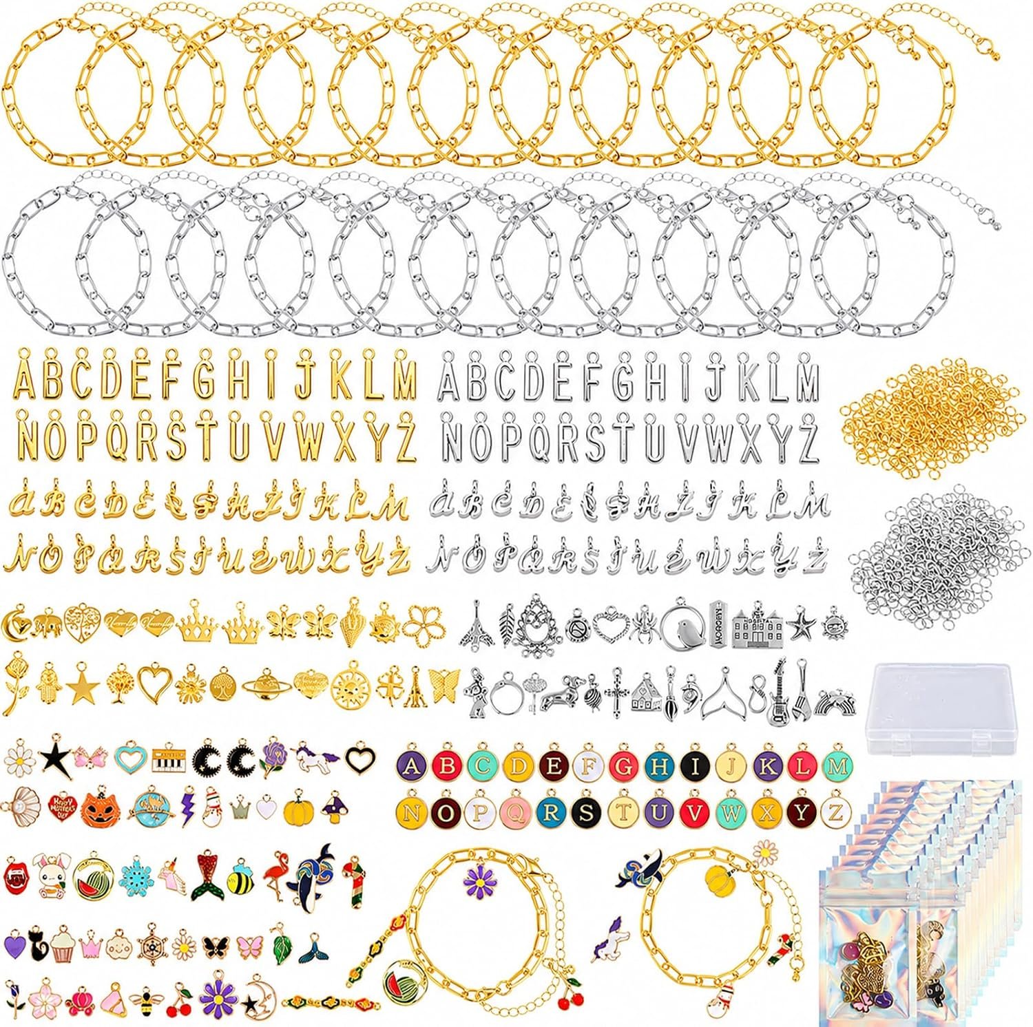 Zplontya 571PCS Charm Bracelet Making Kit with Gift Bags, Gold & Silver