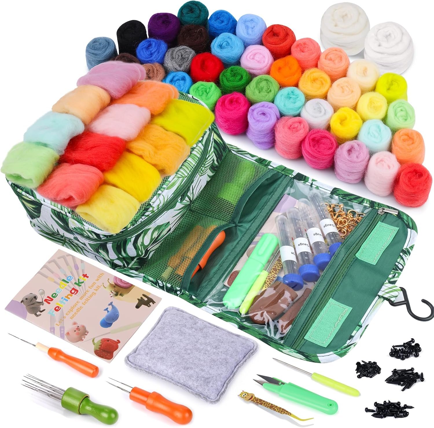 JNENERY Needle Felting Kit, 42 Colors Wool Roving Starter Kit