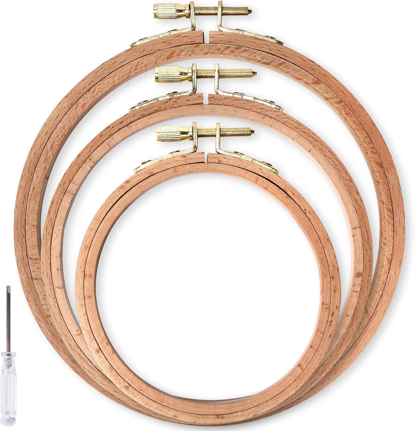 Caydo 3 Pieces Beech Wood Embroidery Hoops Set, 4 Inch to 6 Inch