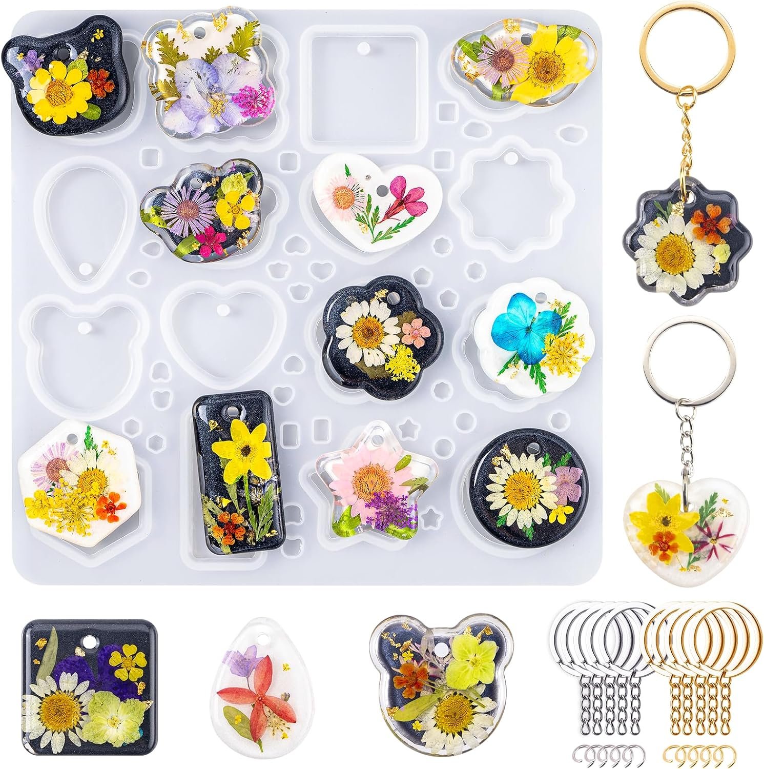 LET’S RESIN Keychain Resin Molds Silicone, 16 Cavity Pendant Casting Mold