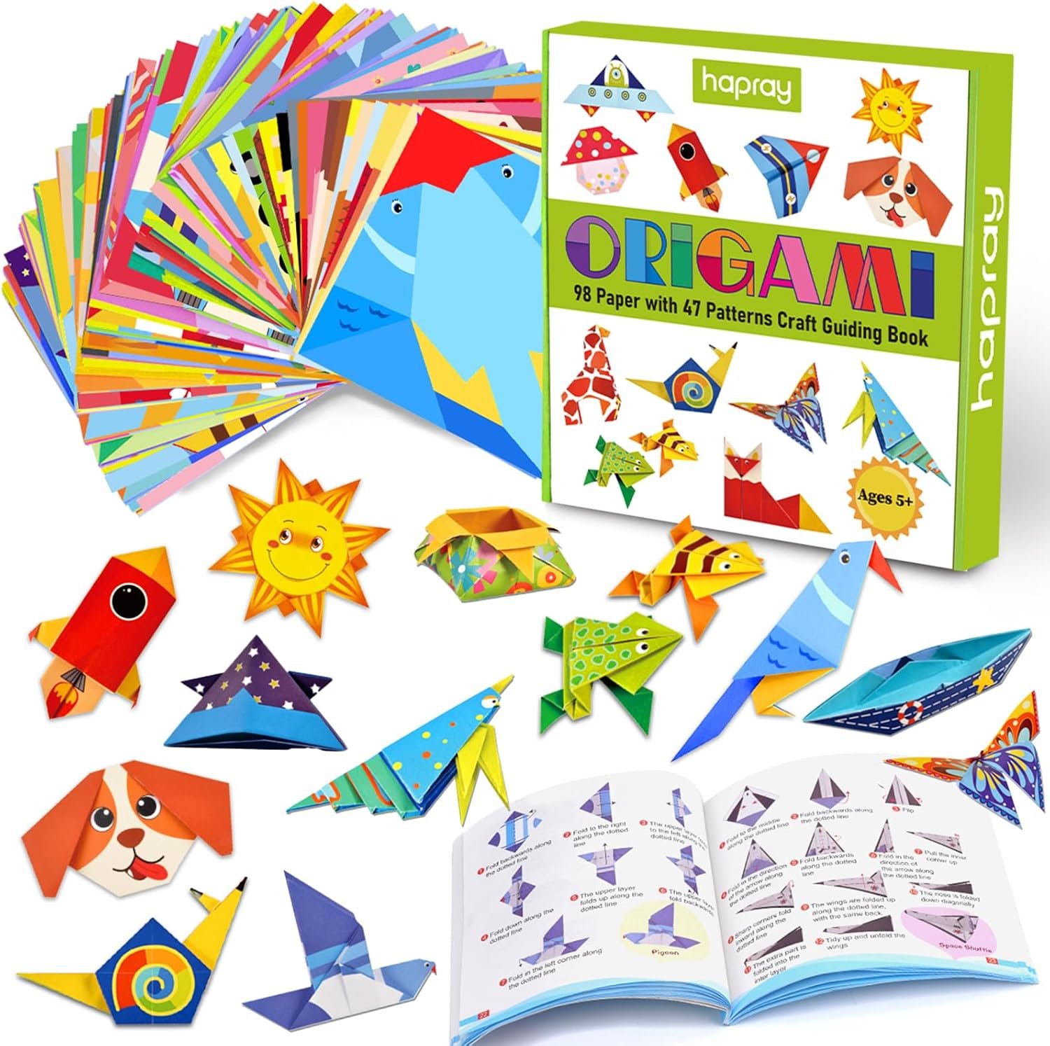 hapray Origami Kit for Kids,98 Paper with 47 Patterns, Video & Guiding Book