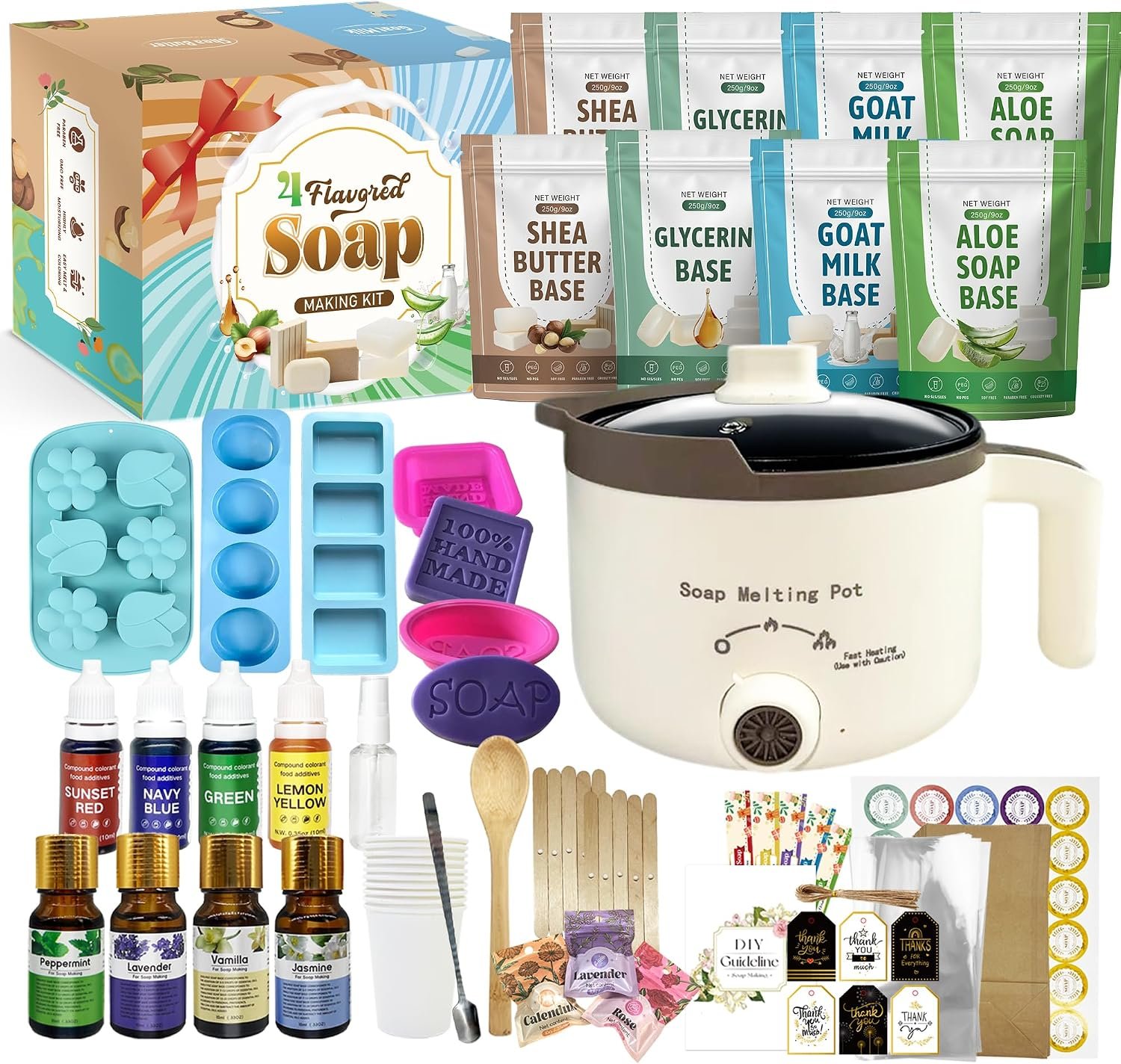 LFISGNN Premium Soap Making Kit with 4 Flavored 4.4 lbs Soap Base