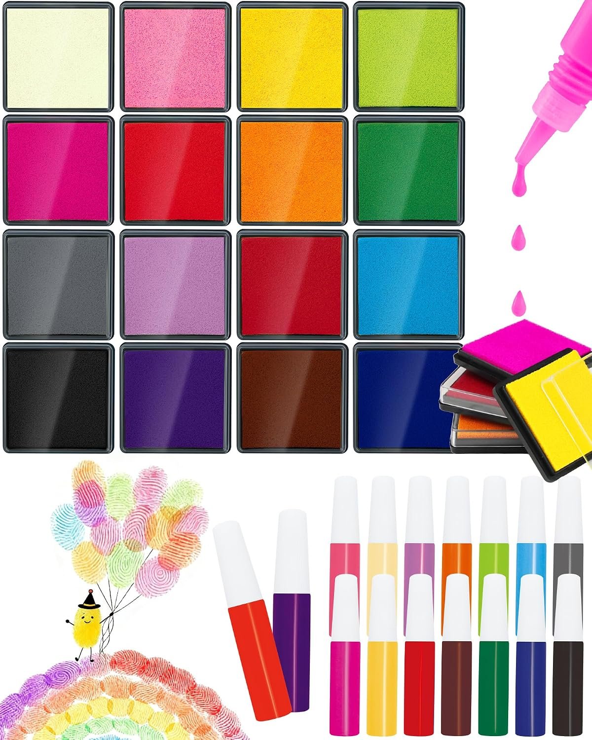 FIVEIZERO 16 Colors Ink Pad Set for Stamps, 1.58″Professional Craft Ink Pads for Paper, Wood, Fabric, Large Ink Pad Stamps for DIY, Scrapbook, Card Making, Art Supplies
