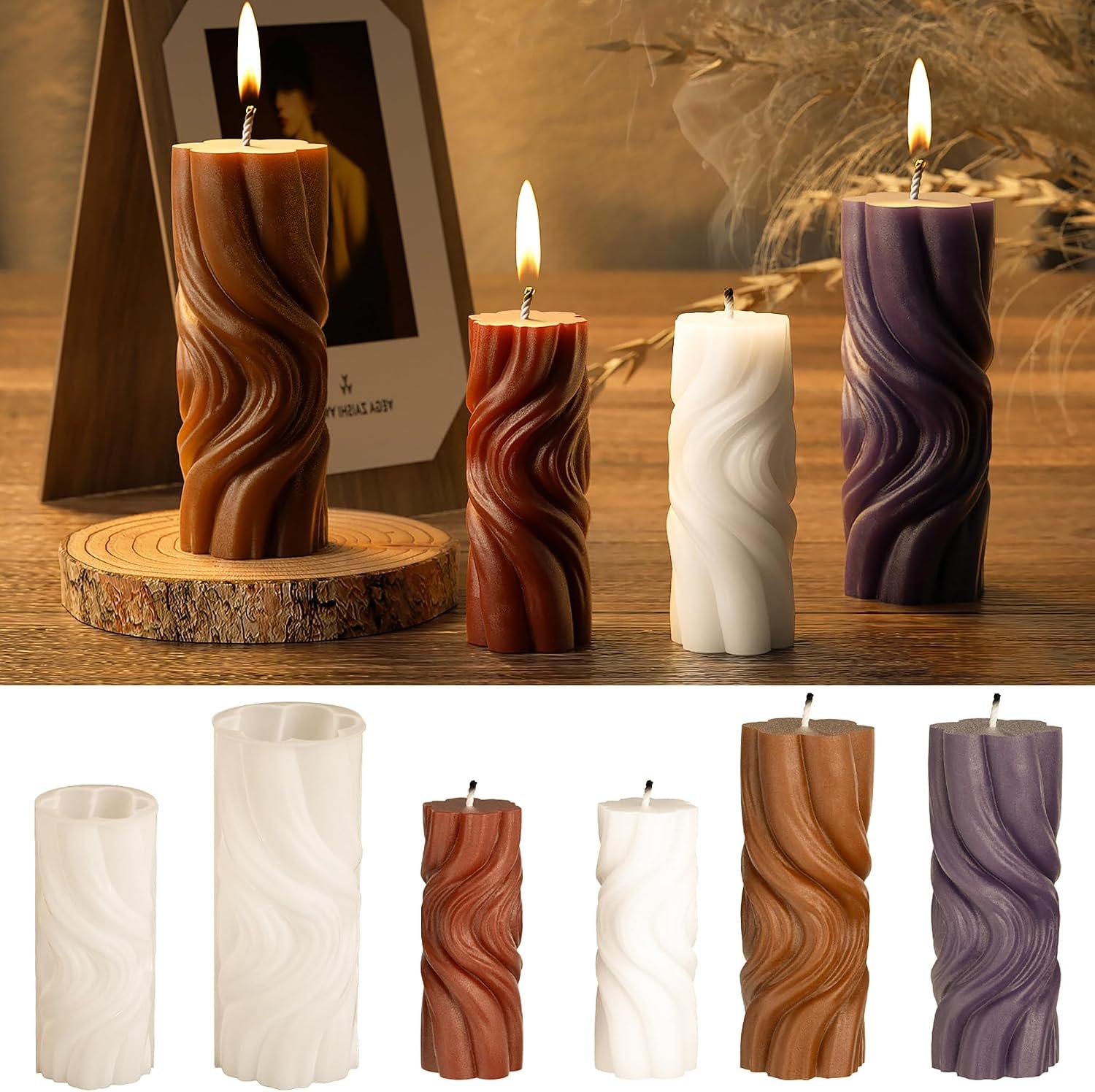 2 Pack Spiral Wave Resin Casting Molds – Silicone for 3D Animal Candle Making