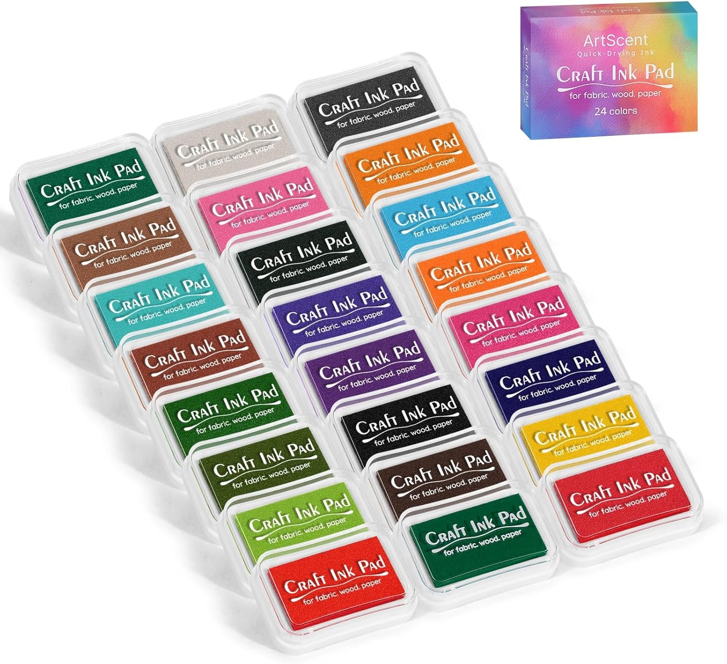 Craft Ink Pads for Stamps, Pigment Rainbow Stamp Pad Set for Scrapbook Supplies, Paper, Wood, Rubber Stamping, Card Making, DIY Crafting, Fabric Inkpad (24-Color)