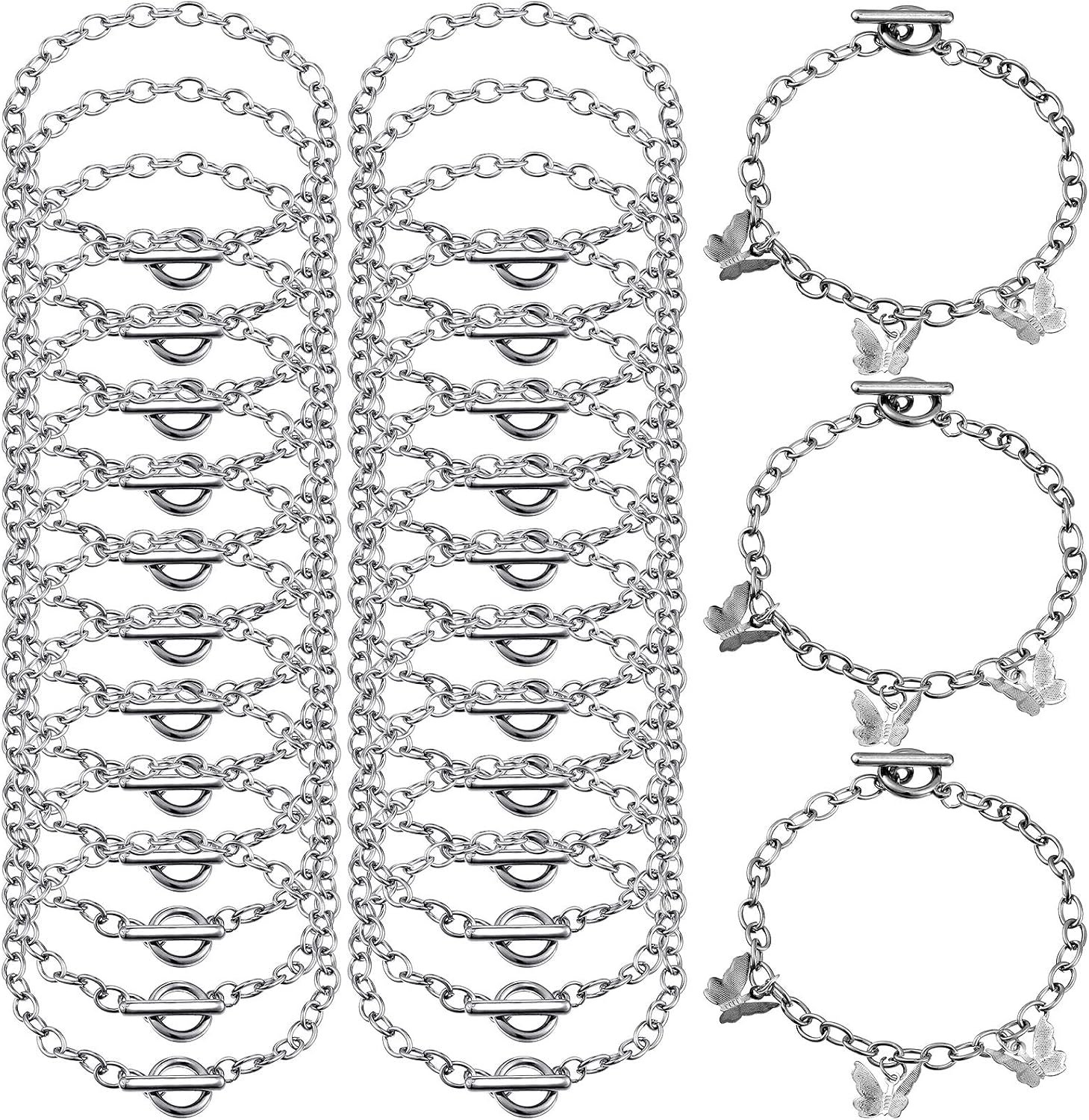 Hicarer 24 Pcs Bracelet Chains Bulk, Silver
