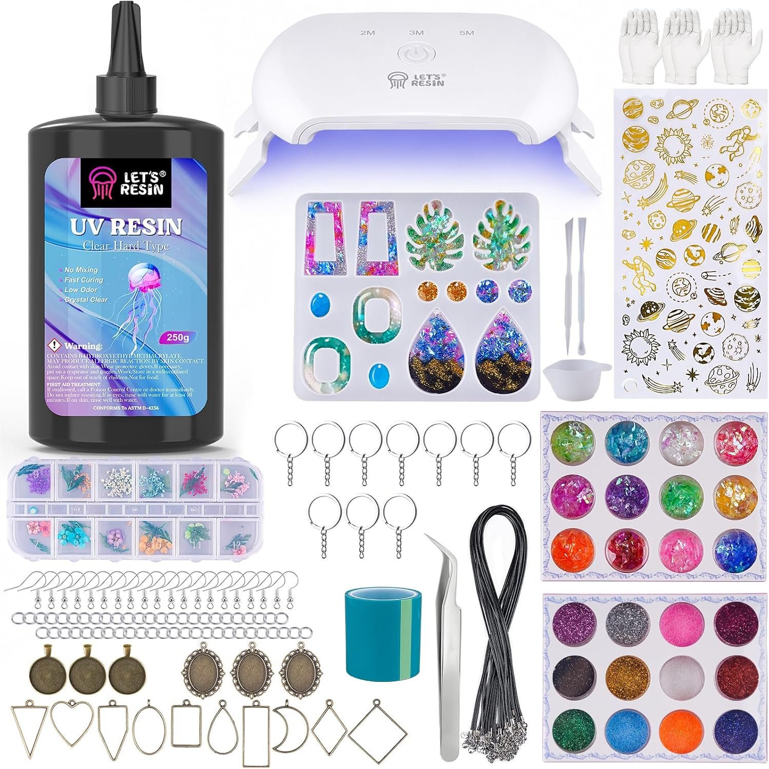 LET’S RESIN 250g UV Resin Jewelry Making Kit, 153Pcs Starter Kit with Light