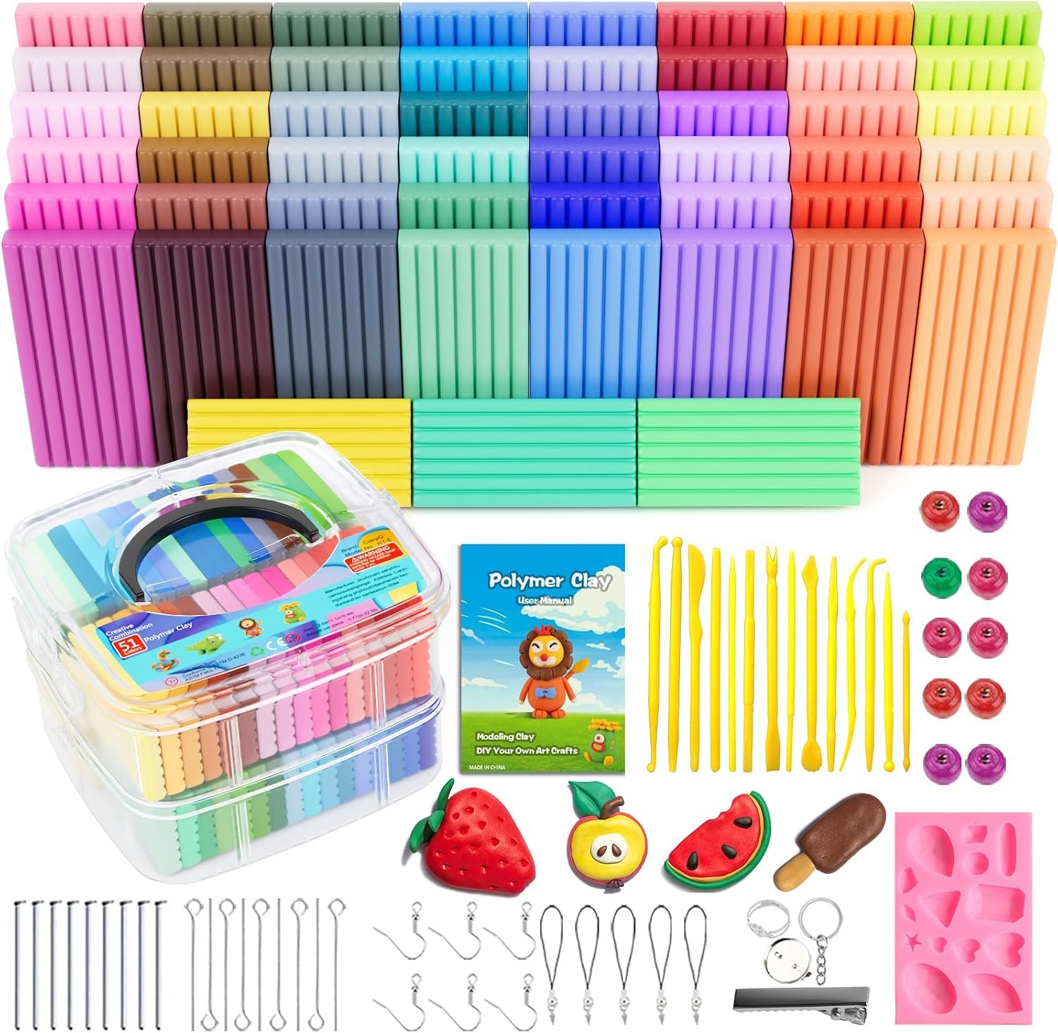 CiaraQ 51-Color Polymer Clay Oven Bake Modeling Kit for Kids & Beginners