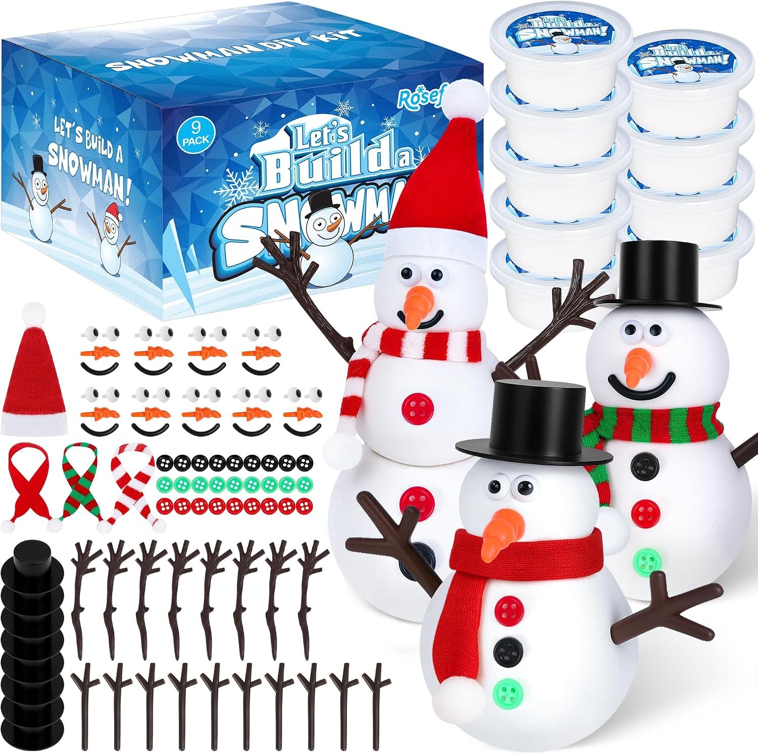 9 Pack Christmas Crafts, DIY Snowman Clay for Kids, Gifts Stocking Stuffer