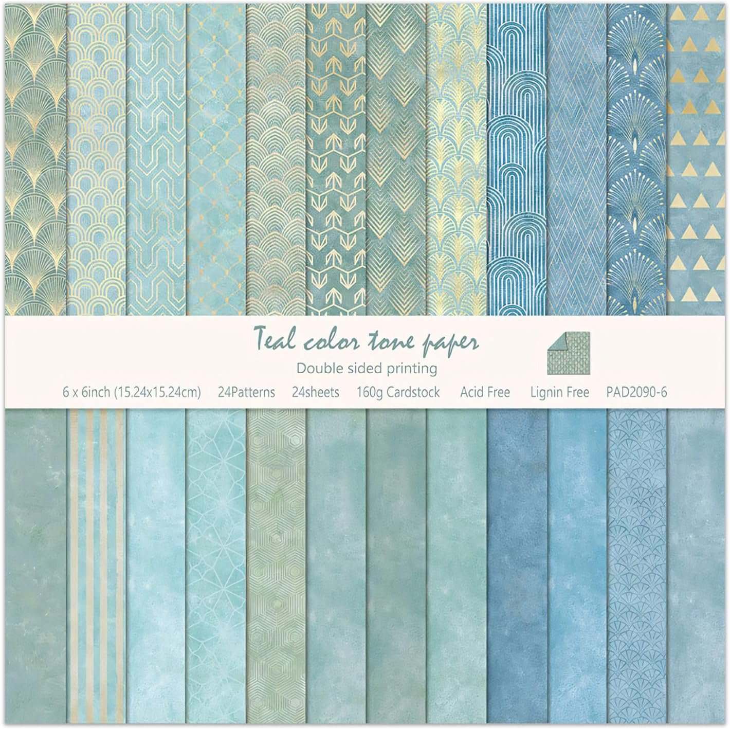 6”x 6” Blue Geometric Scrapbook Paper Pad- 24 Sheets Double Sided Paper for Junk Journal Supplies DIY Cards Making Decor Gifts Crafts Wrapping Decorative Collage Folded Photo Album