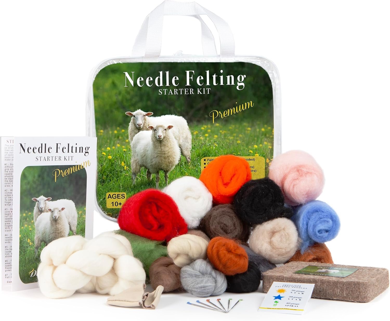 Needle Felting Kit for Beginners, 17 Wool Colors, Tools & Storage Case