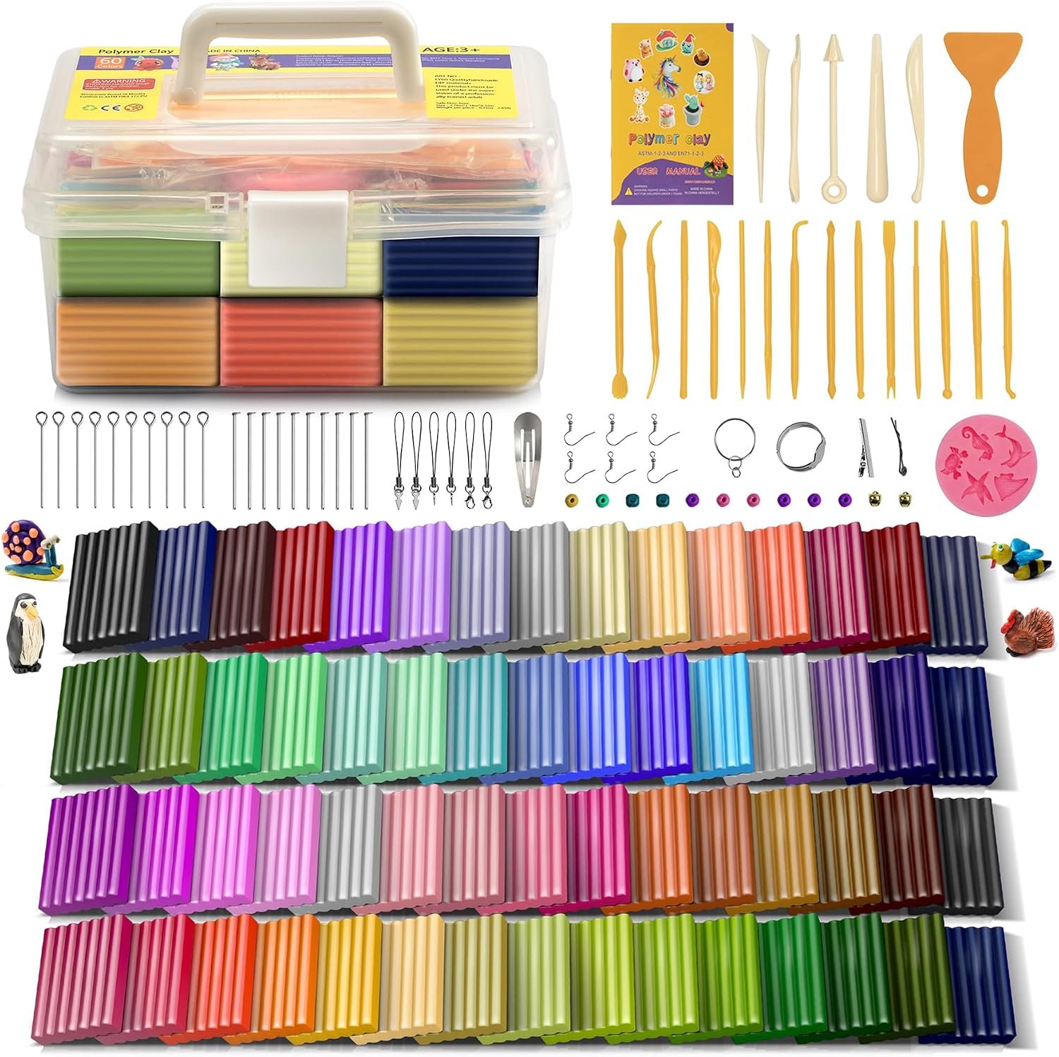 Aestd-ST Polymer Clay Kit 60 Colors, Oven Bake Modeling Clay for Kids