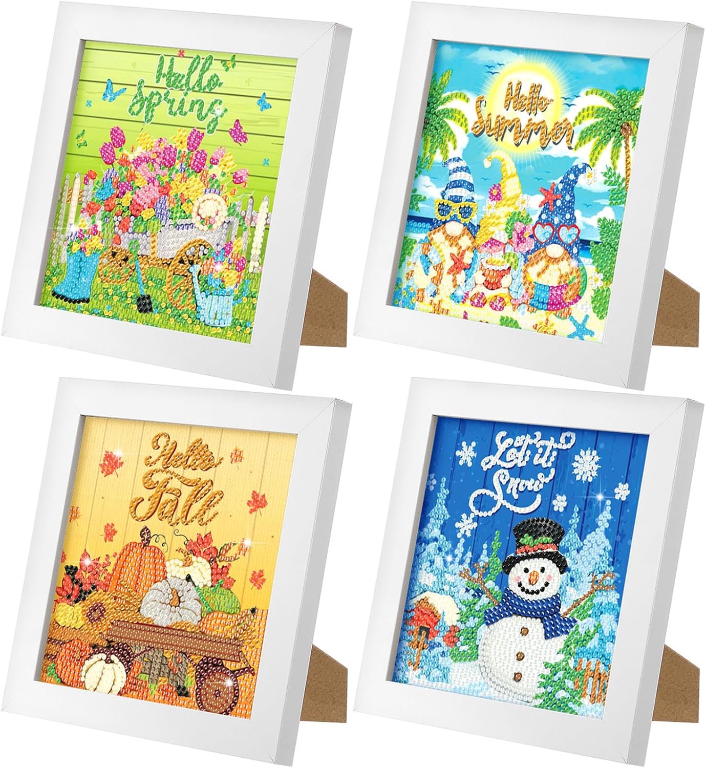Geyoga 4 Pack Seasonal Holiday Diamond Painting Kits with Frame, 7×7 Inch