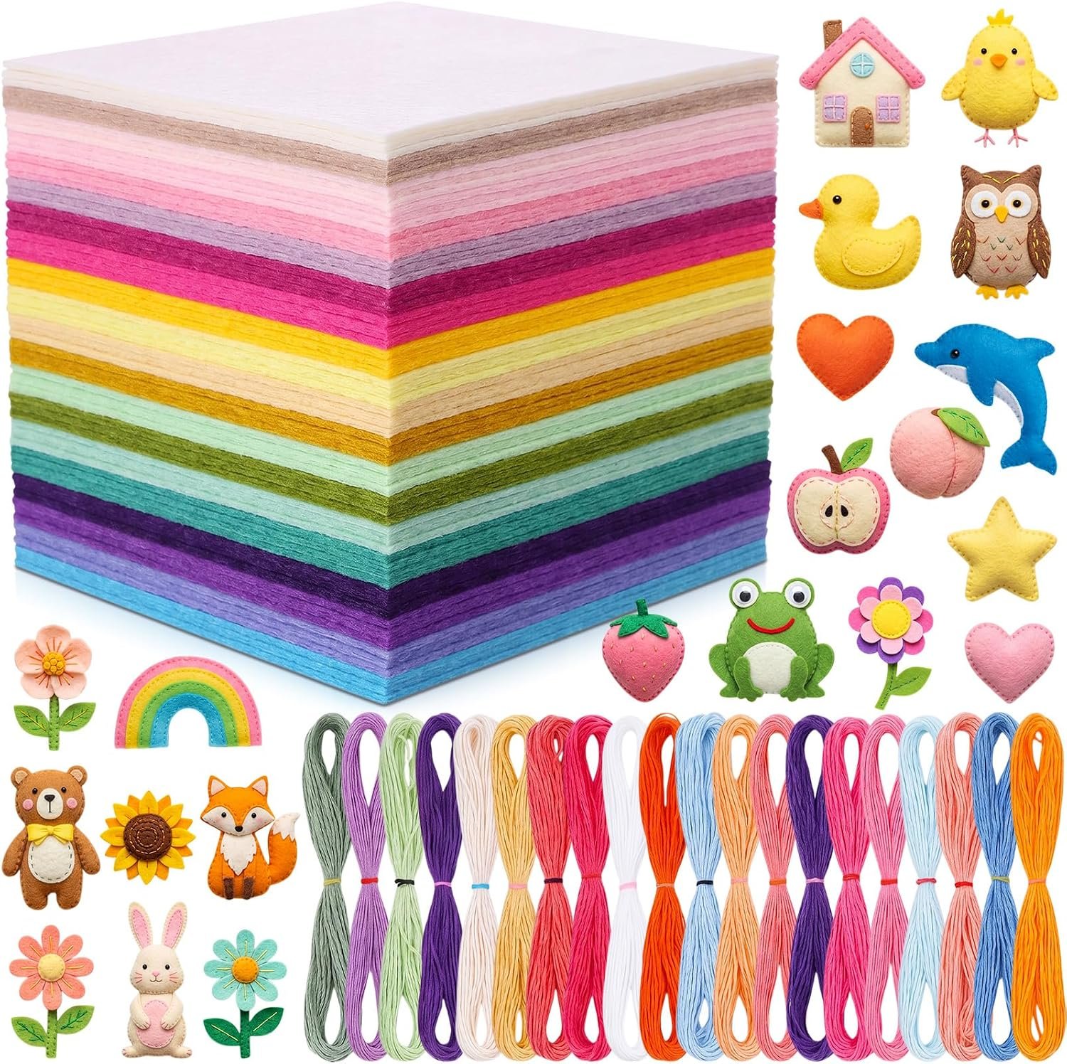 Tegeme 100 Pcs Soft Felt Sheet and 100 Roll Thread 8×12 in, Macaron Series