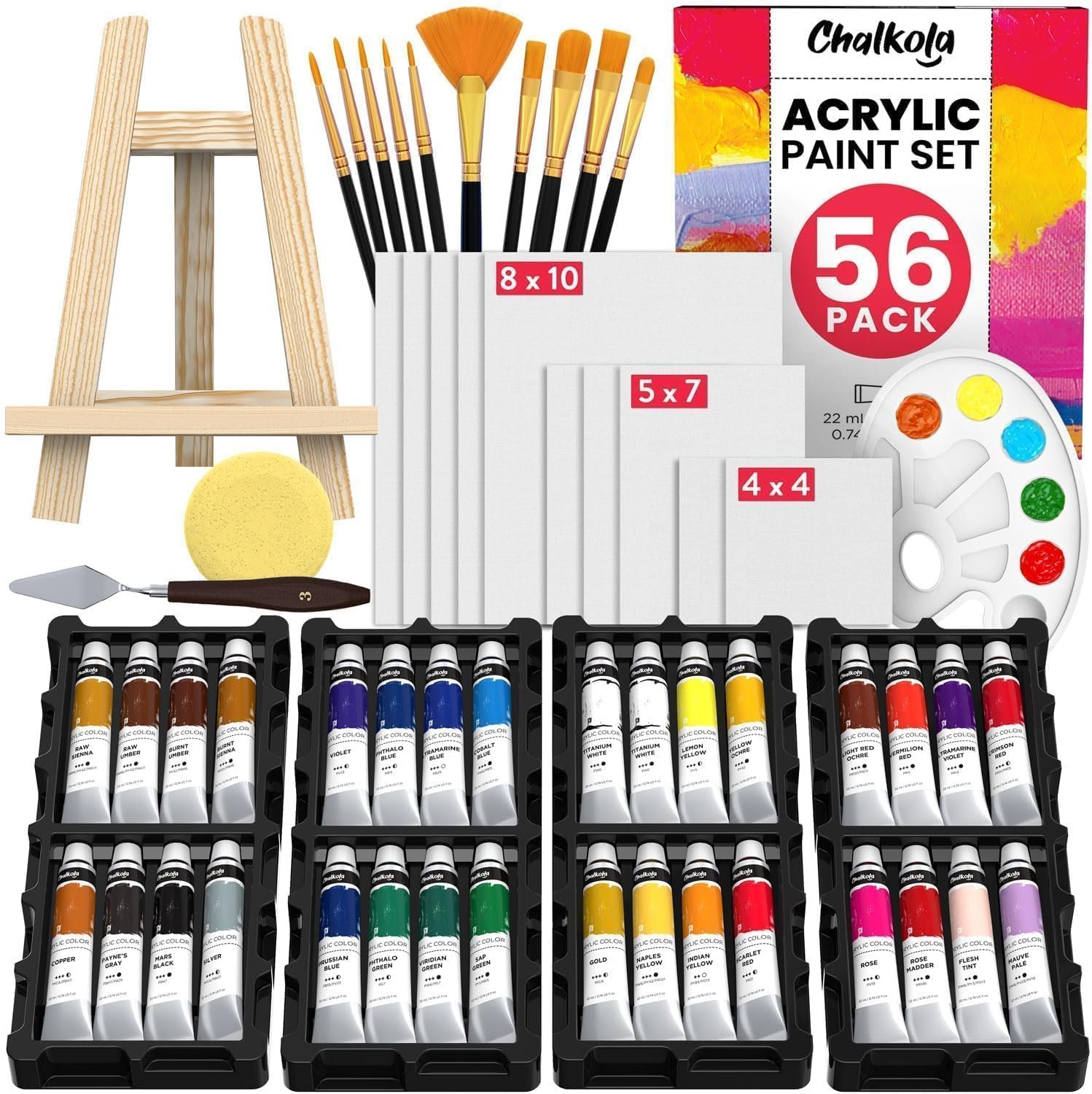 Chalkola Acrylic Paint Set for Adults & Kids – 56 Pcs Canvas Painting Kit