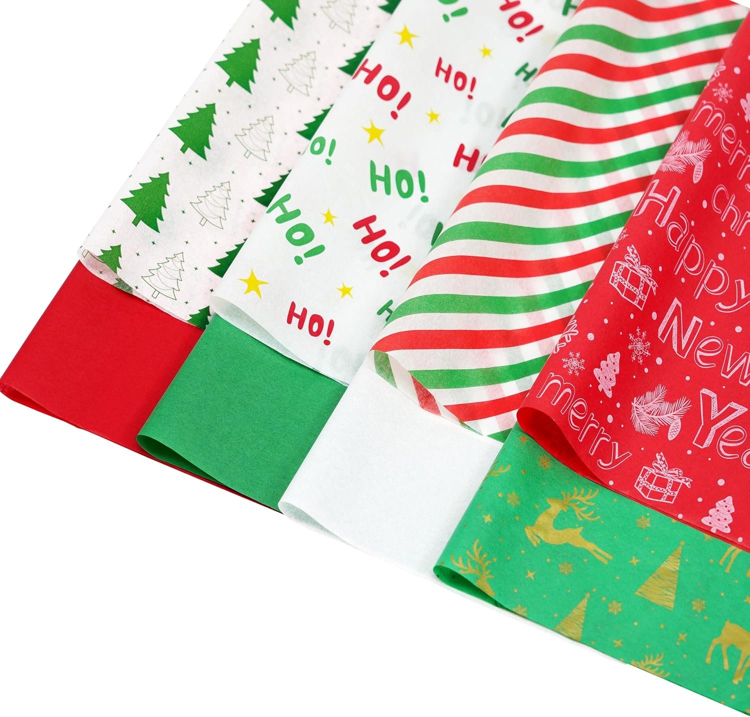 120 Sheets Christmas Tissue Paper for Gift Bags, 20″ x 14″ Red Green White Wrapping Tissue Paper with 8 Different Designs for Christmas Gift Wrapping Holiday Decoration DIY Craft