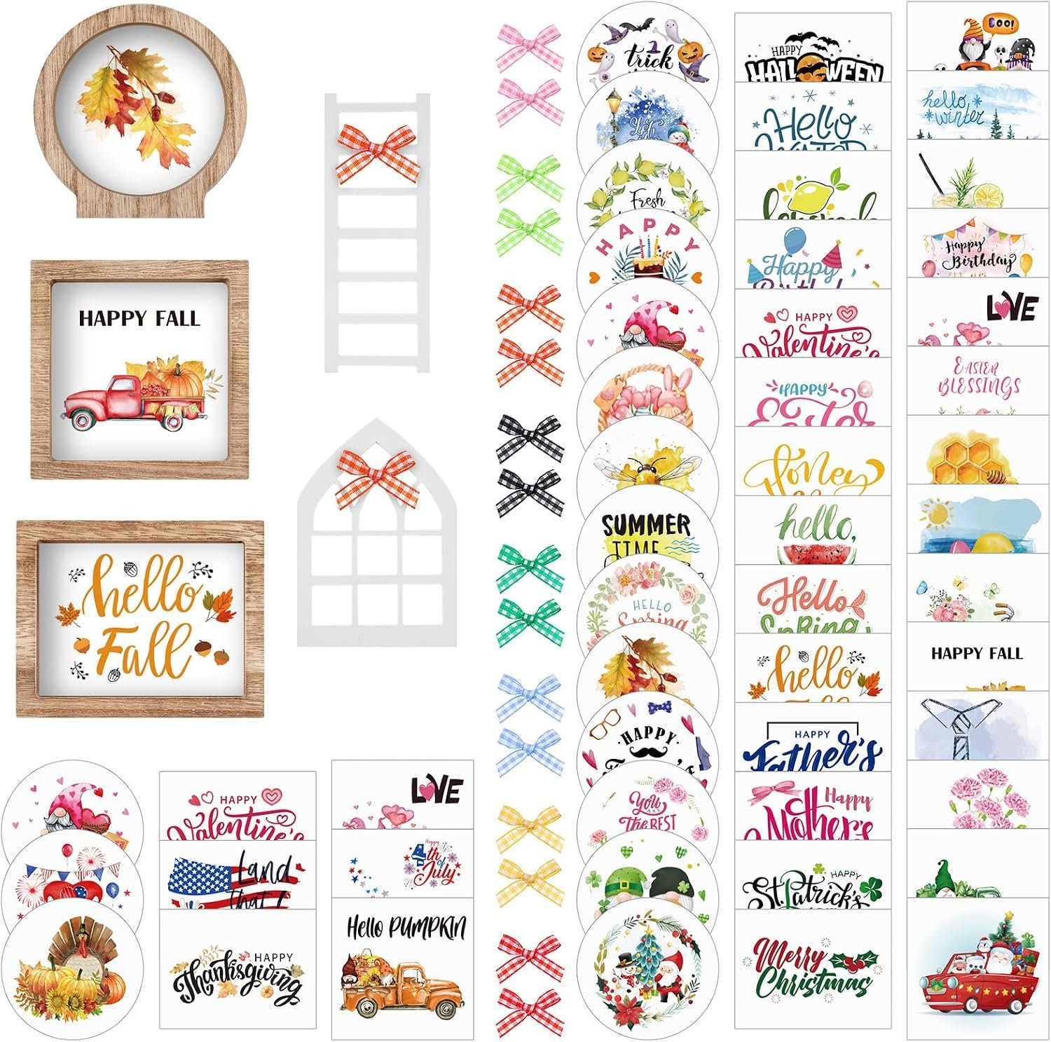 48 Pcs Interchangeable Seasonal Tiered Tray Decor, Fresh Color, All-season