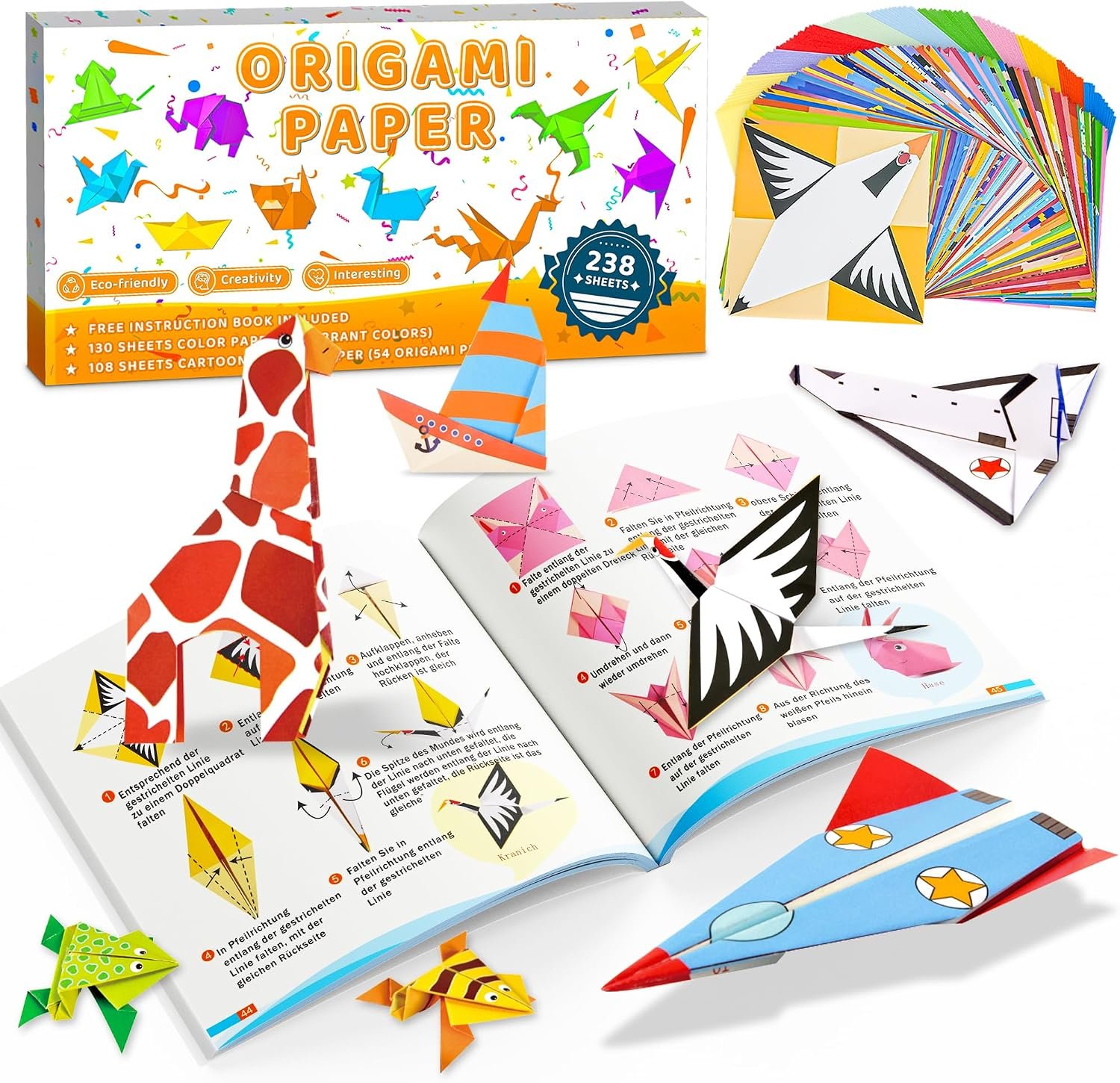 238 Sheets Origami Paper Kit for Age 5-8 8-12, Double Sided Square Papers
