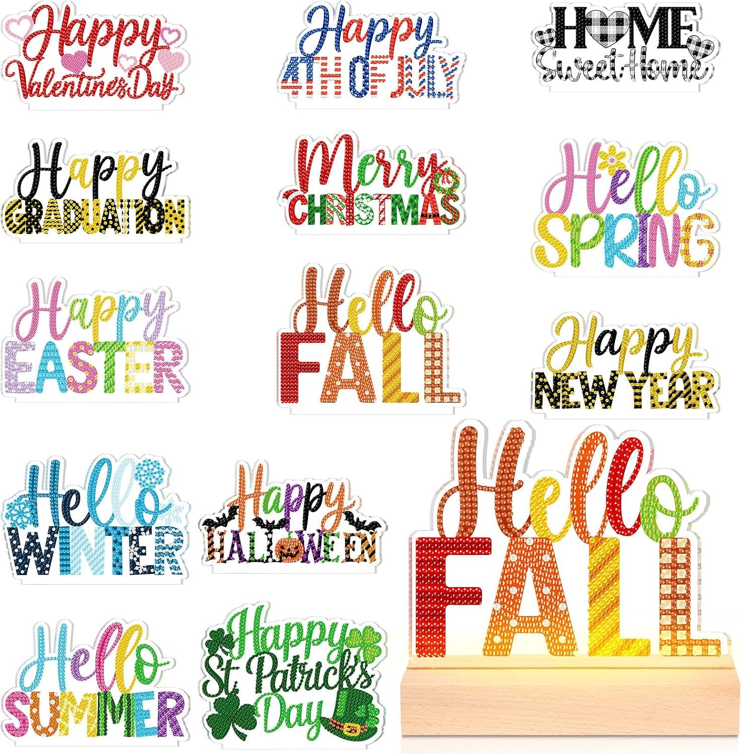 Chunful 13 Pcs Glowing Seasonal Diamond Art Kits for Adult, Interchangeable