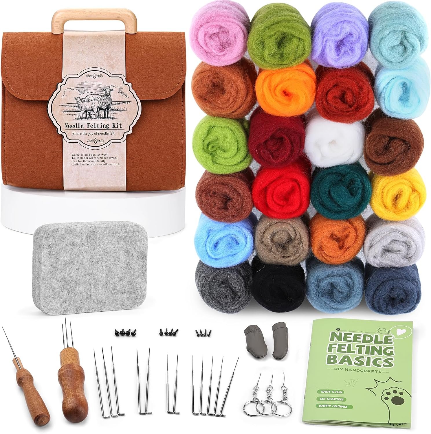 ZXIIXZ Needle Felting Kit, 24 Colors Felting Wool Kits