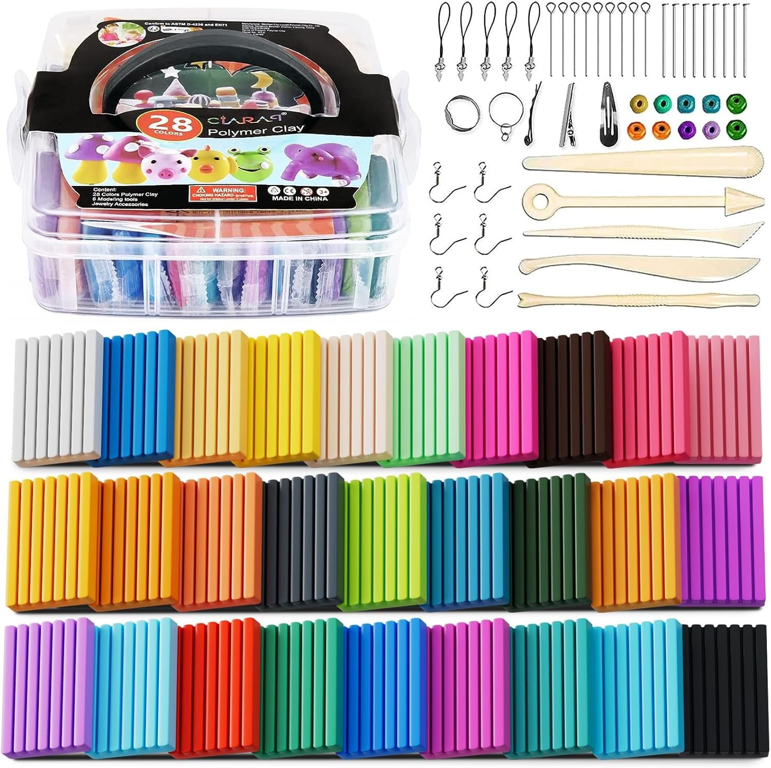 CiaraQ 28-Color Polymer Clay Oven Bake Modeling Kit for Kids & Beginners
