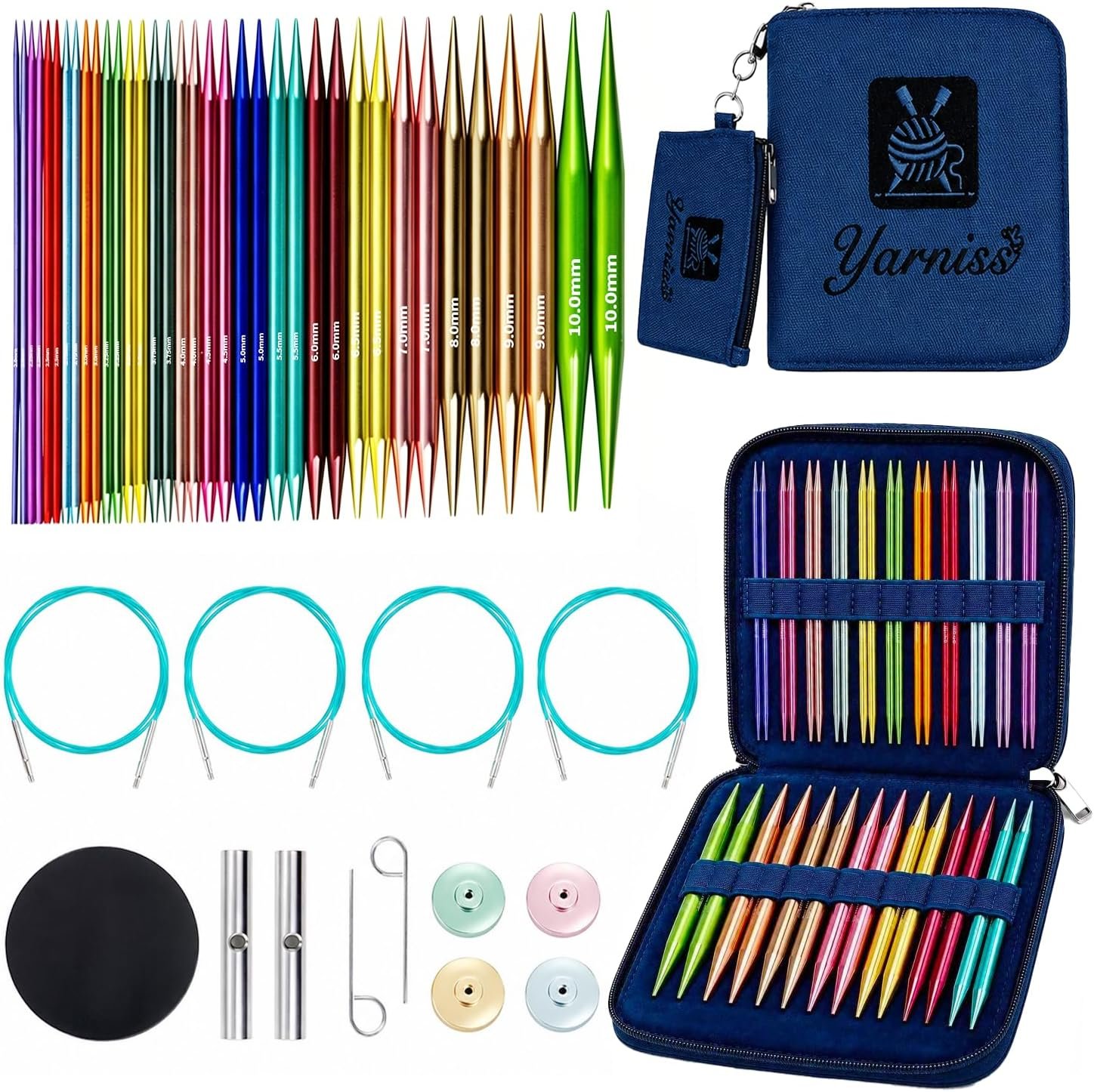 Yarniss 18 Pairs Circular Knitting Needles with Swivel Cable, US Sizes 0-15