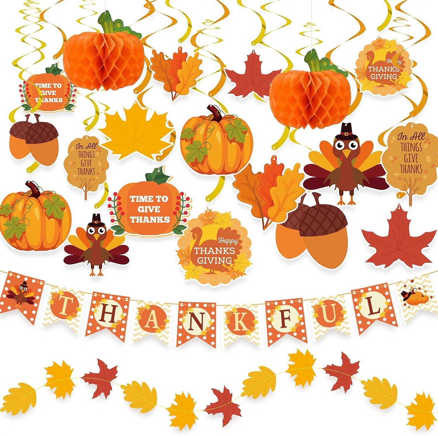 DAZONGE 40PCS Thanksgiving Decorations Set with Banner and Garland