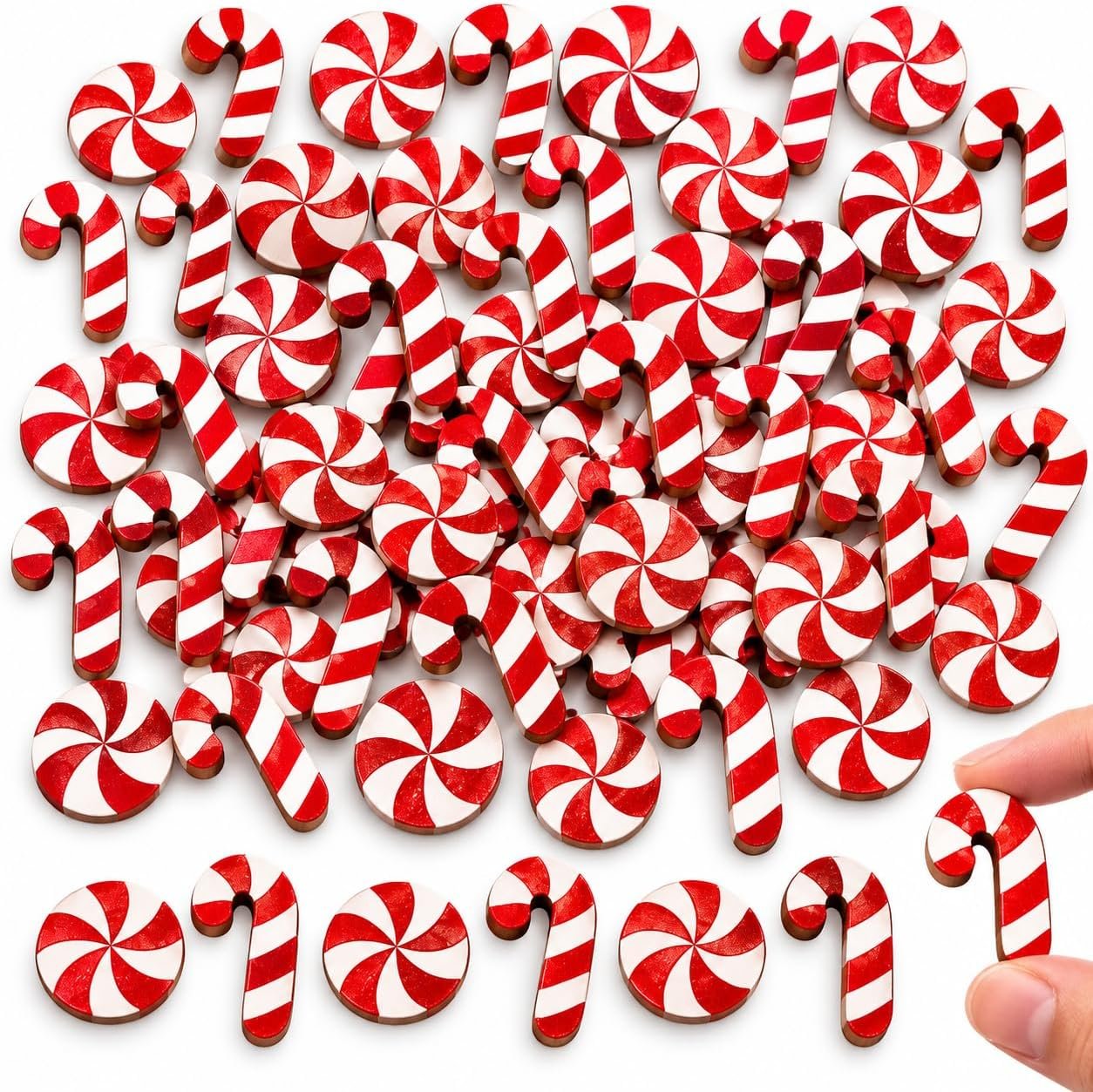60 Pcs Mini Wooden Flatbacks for Christmas Crafts,Candy Cane