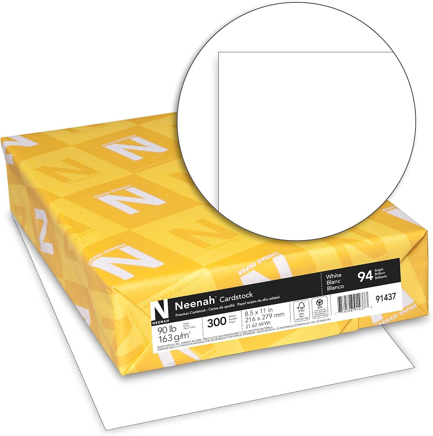 Neenah Index Cardstock, 8.5″ x 11″, 90 lb./163 gsm, White, 300 Sheets, Lightweight, 94 Brightness – EXTRA SHEETS, MORE VALUE! (91437)
