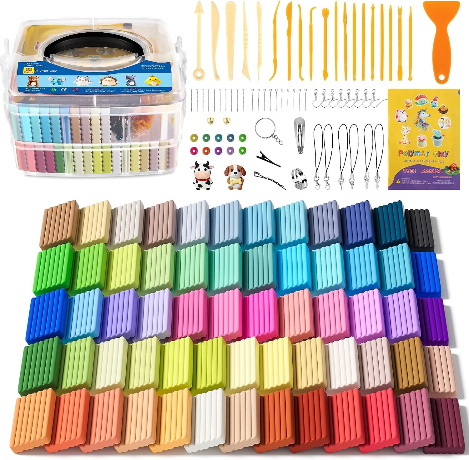 Aestd-ST Polymer Clay 62 Colors, Oven Bake Modeling Clay for Kids & Artists