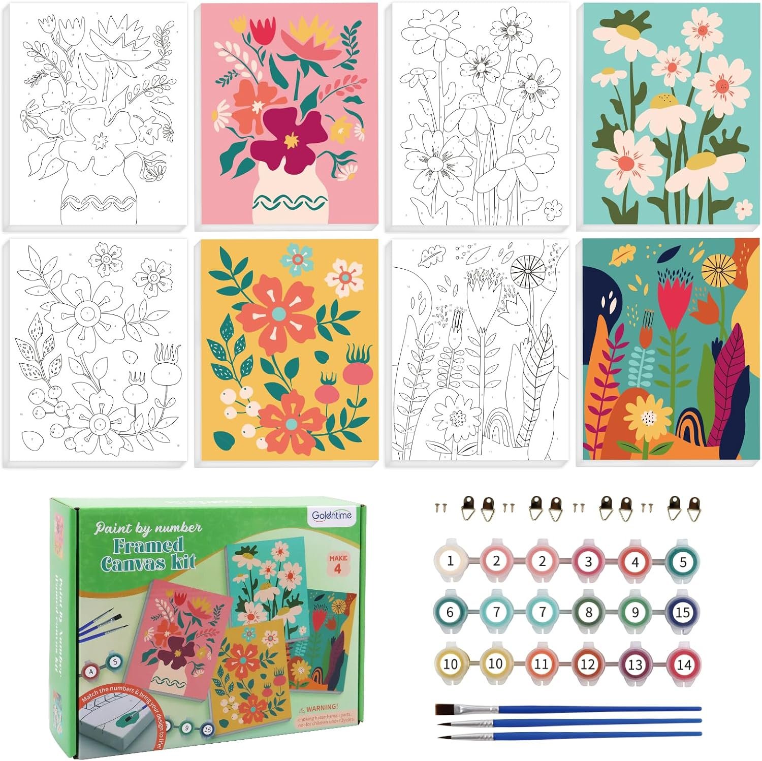 goldentime Framed Paint by Numbers for Adults and Kids Ages 8-12 – Easy to Paint by Number for Beginners, Flower Canvas Painting Kits Perfect for Gift Home Wall Decor 8 * 10inch