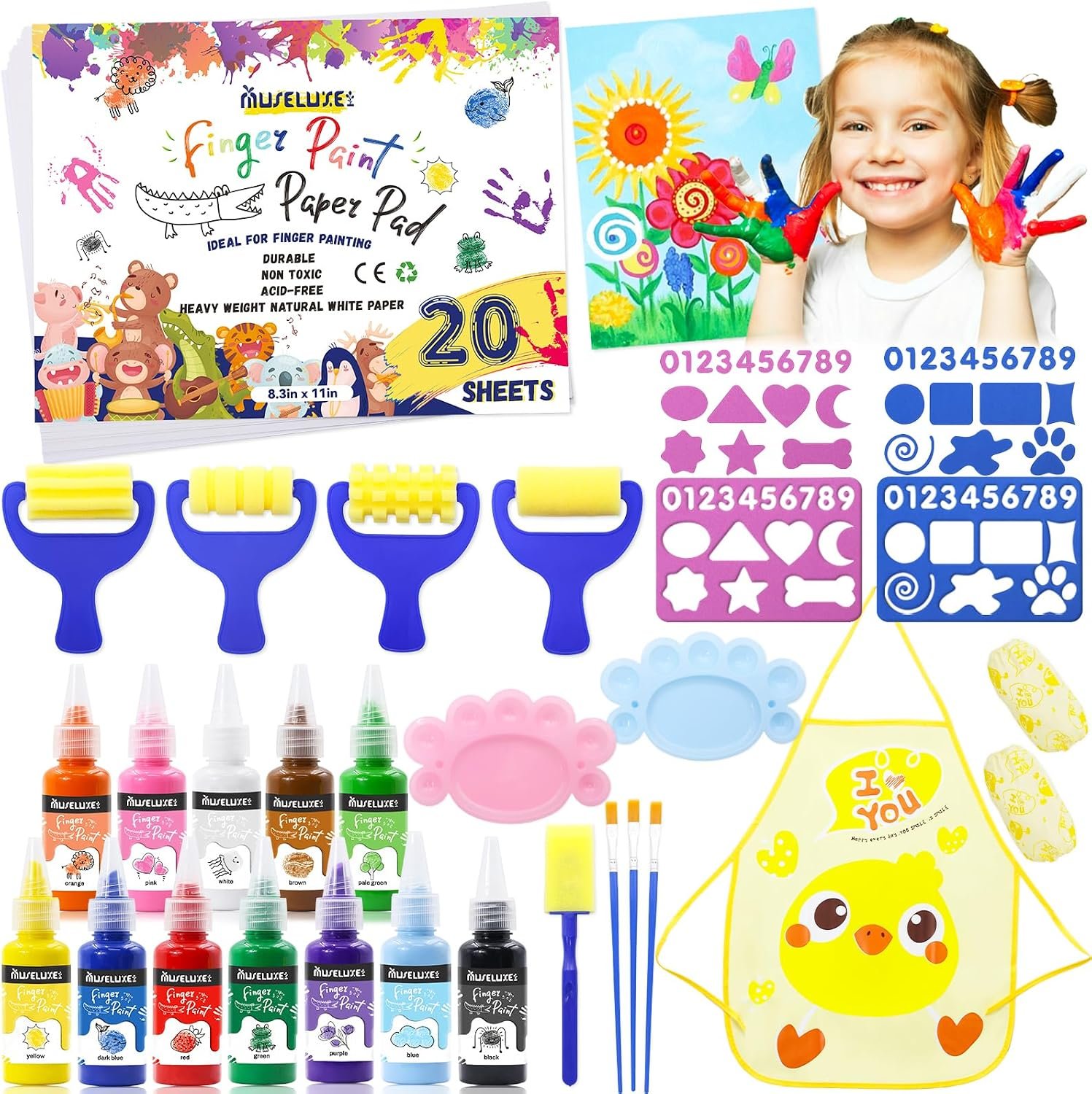 45PCS Kids Washable Finger Paint Kit,12 Colors