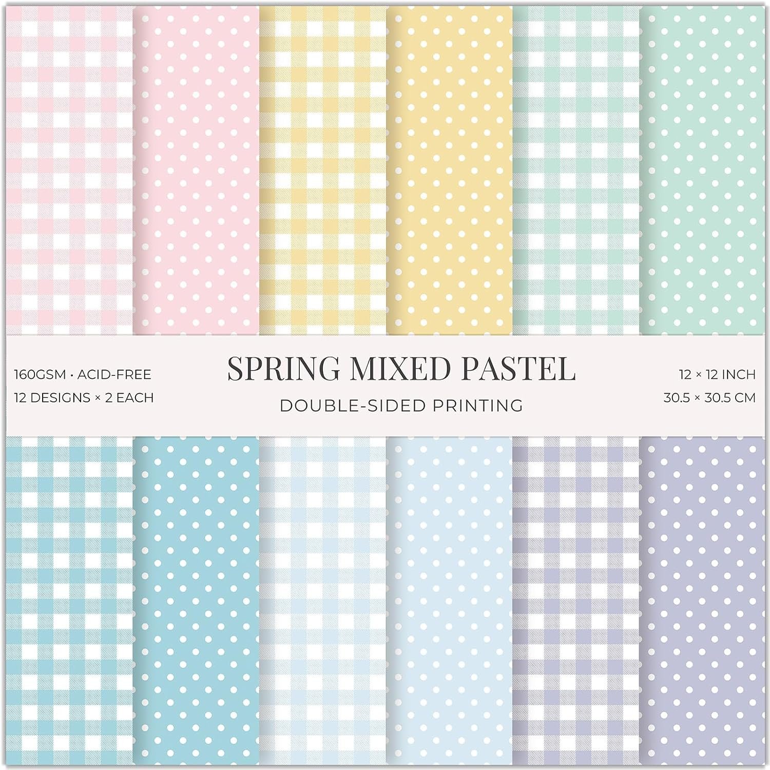 24 Sheets Pink Spring Pastel Essential Patterns Scrapbook Paper Pad – 6×6 inch 160GSM Heavyweight Cardstock, Single-Sided Polka Dot, Gingham Designs for Card Making, DIY Crafts, DIY Album, Journaling