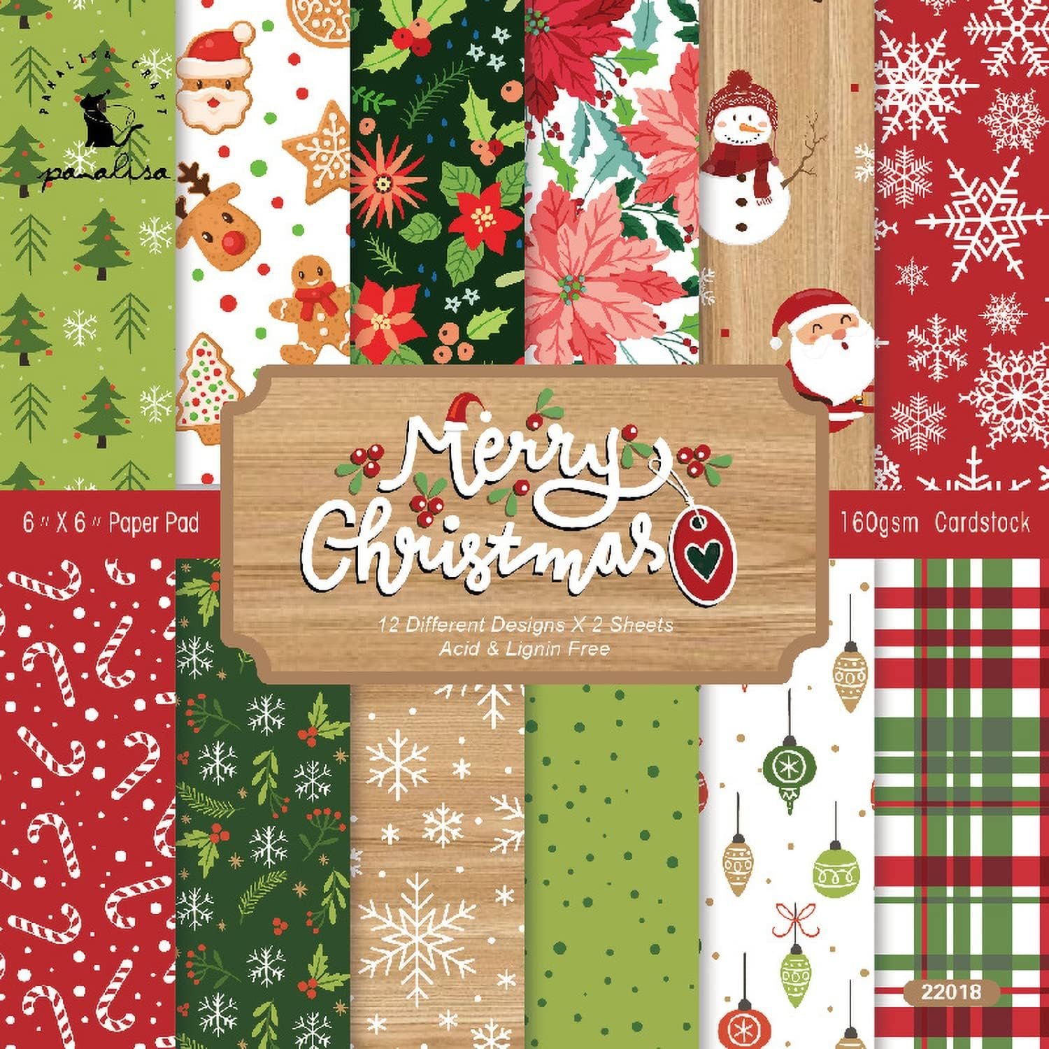 YASMEN Christmas Scrapbook Paper Pad, 24 Sheets Scrapbooking Supplies, 6″×6” Patterned Cardstock Pads, Cardmaking Craft Paper Pack for Planners Journals Background Borders Greeting Cards Retro Crafts