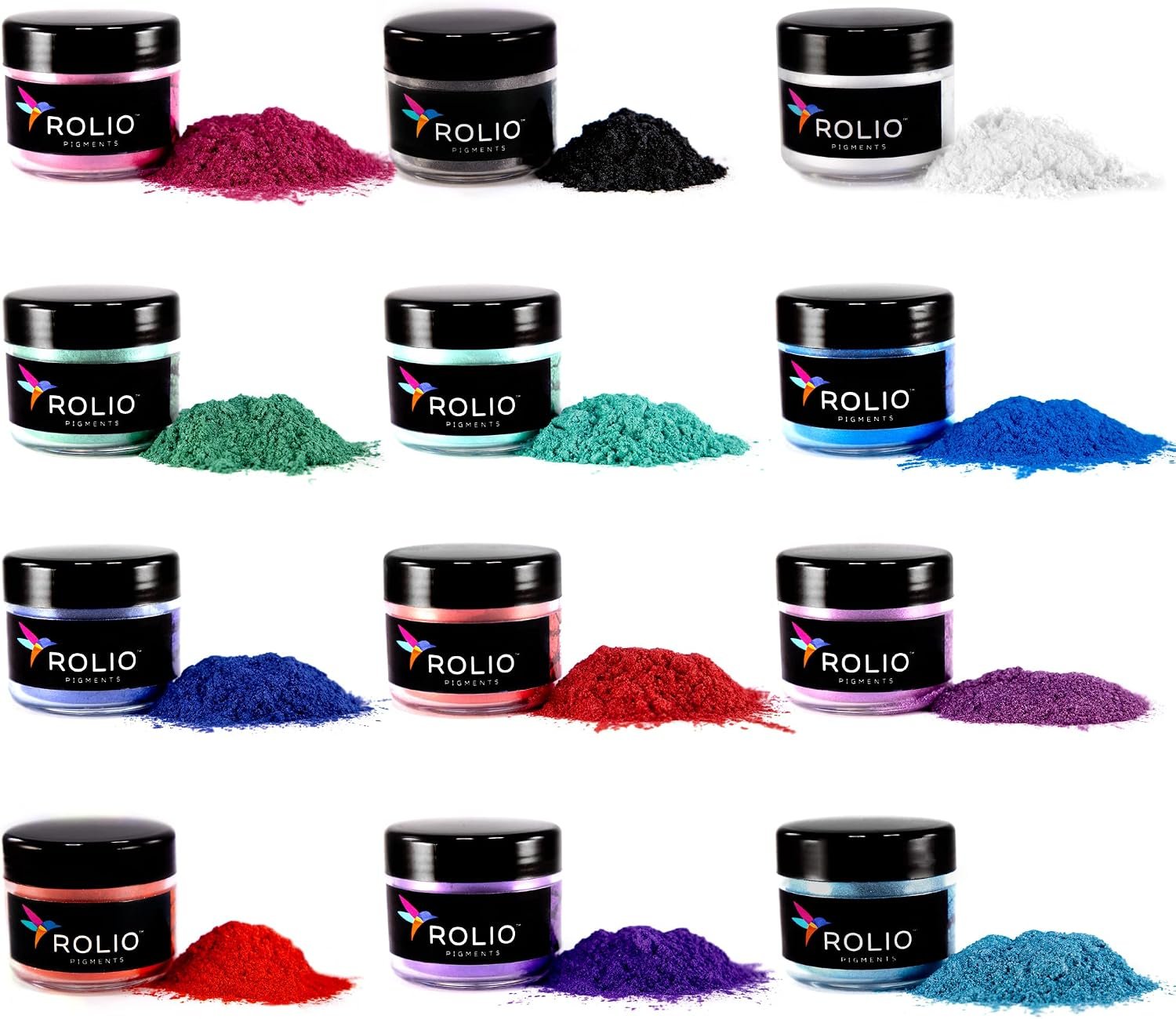 Rolio – Mica Powder Color Pigment Set – Northern Lights, 10g, 12 Jars