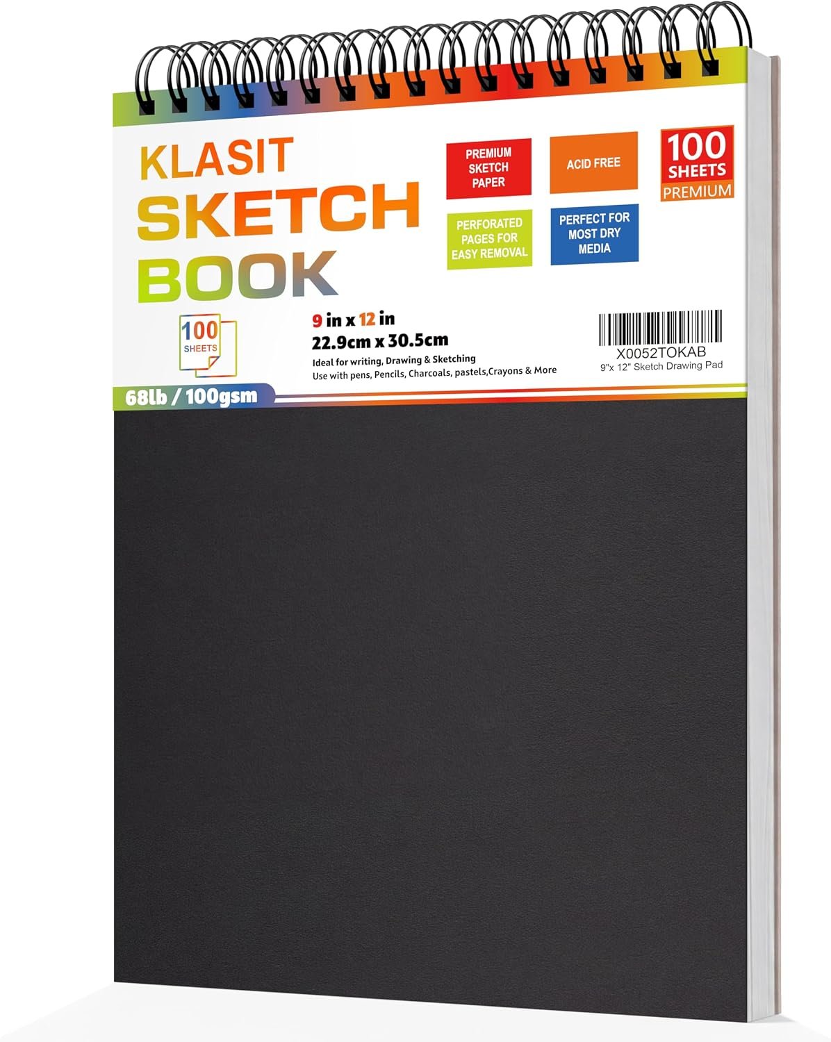KLASIT 9″x12″ Sketch Book,Top Spiral Sketchbook,100 Sheets(68lb/100gsm)