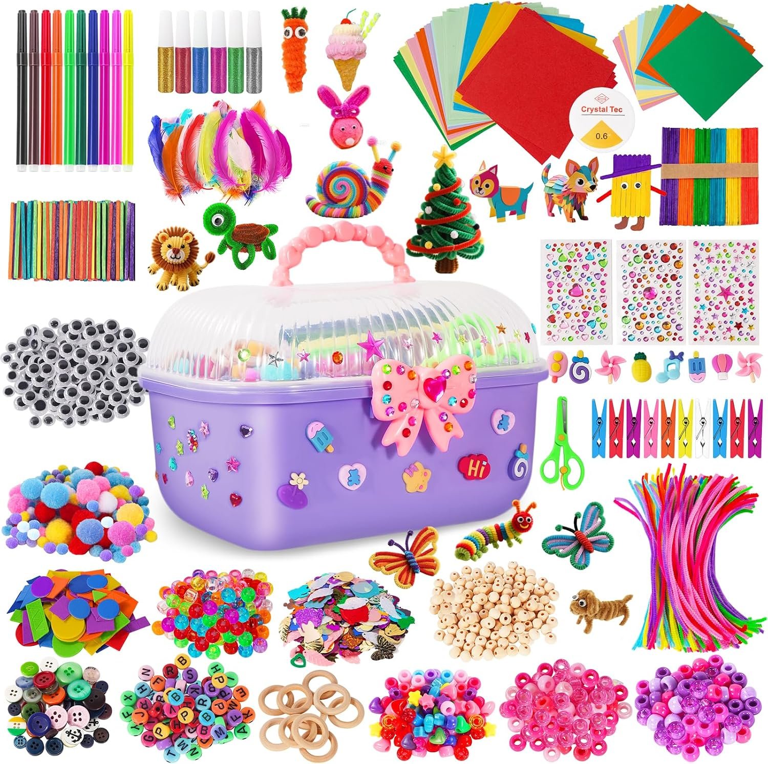VERYHDSN Arts and Crafts Supplies for Kids-3000+ Pcs DIY Arts & Craft Kit for Boys Girls Ages Over 4 Years Old, 25+Types Craft Materials Bulk, Larage Craft Box Set, Fun&Creative Gift