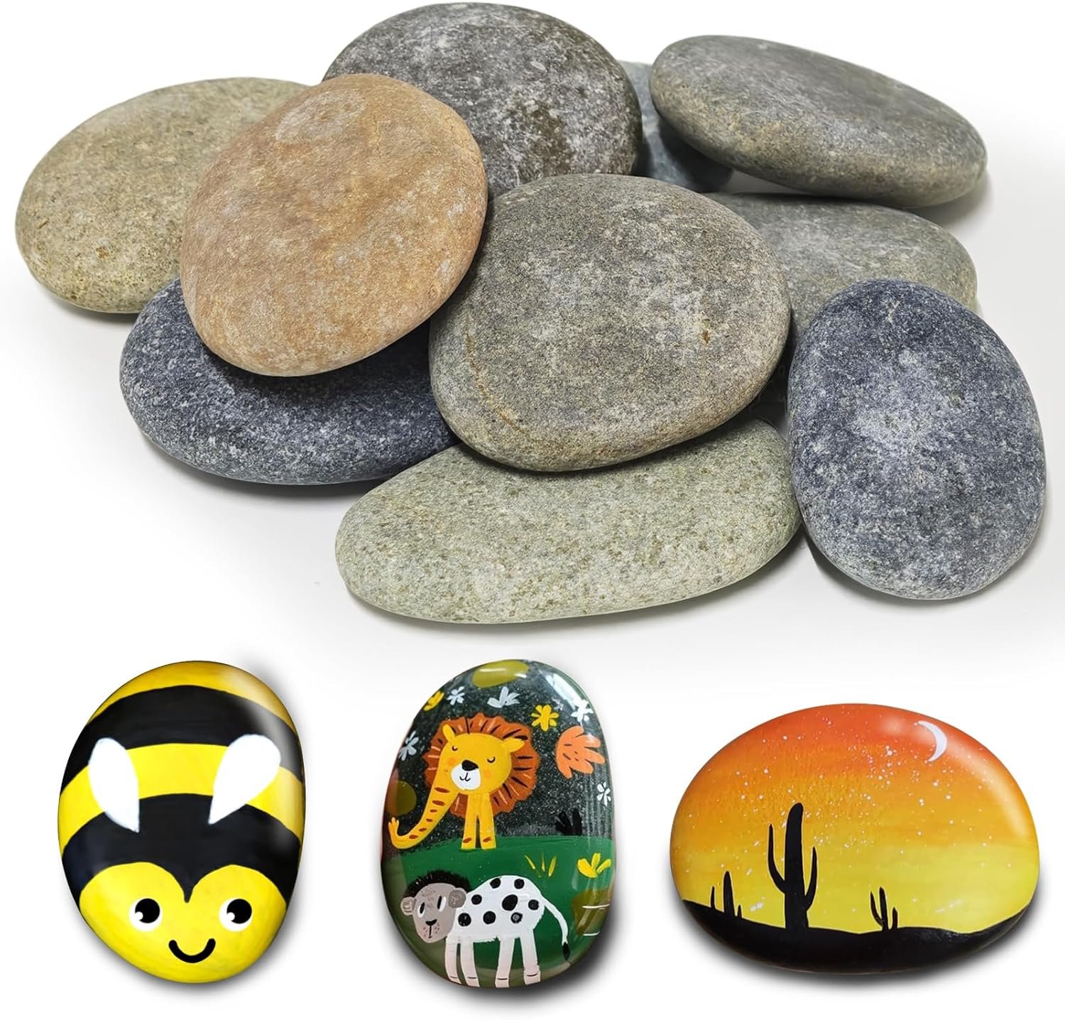 10Pcs Flat Rocks for Painting, 2-3in Smooth River Stones for Craft Supplies