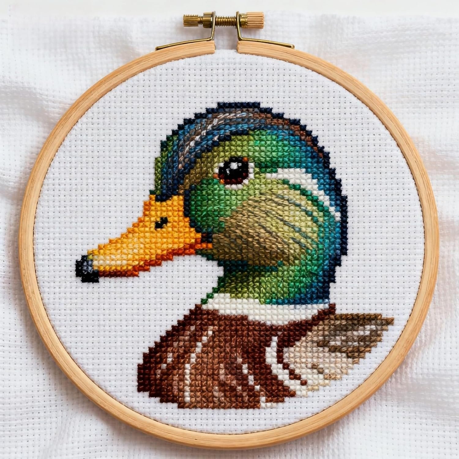 DIY Cross Stitch Kits Wild Duck Mallard with Hoop 20x20cm