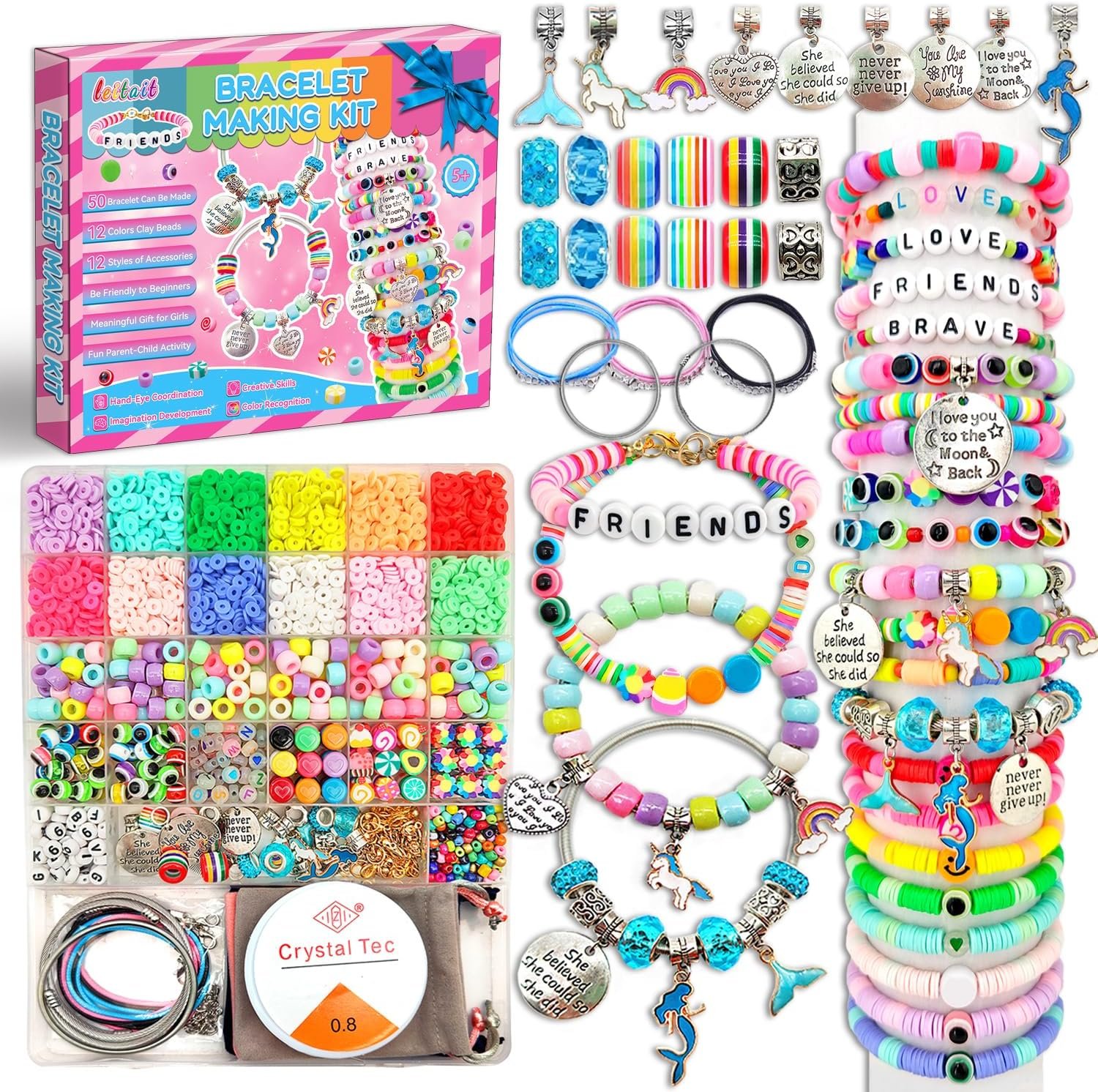 leitait Girls Toys Bracelet Making Kit -3400pcs Charm Jewelry Making Kit Supplies,Unicorn/Mermaid Crafts Birthday Christmas Gifts for Girls Ages 5 6 7 8 9 10 11 12 Years Old